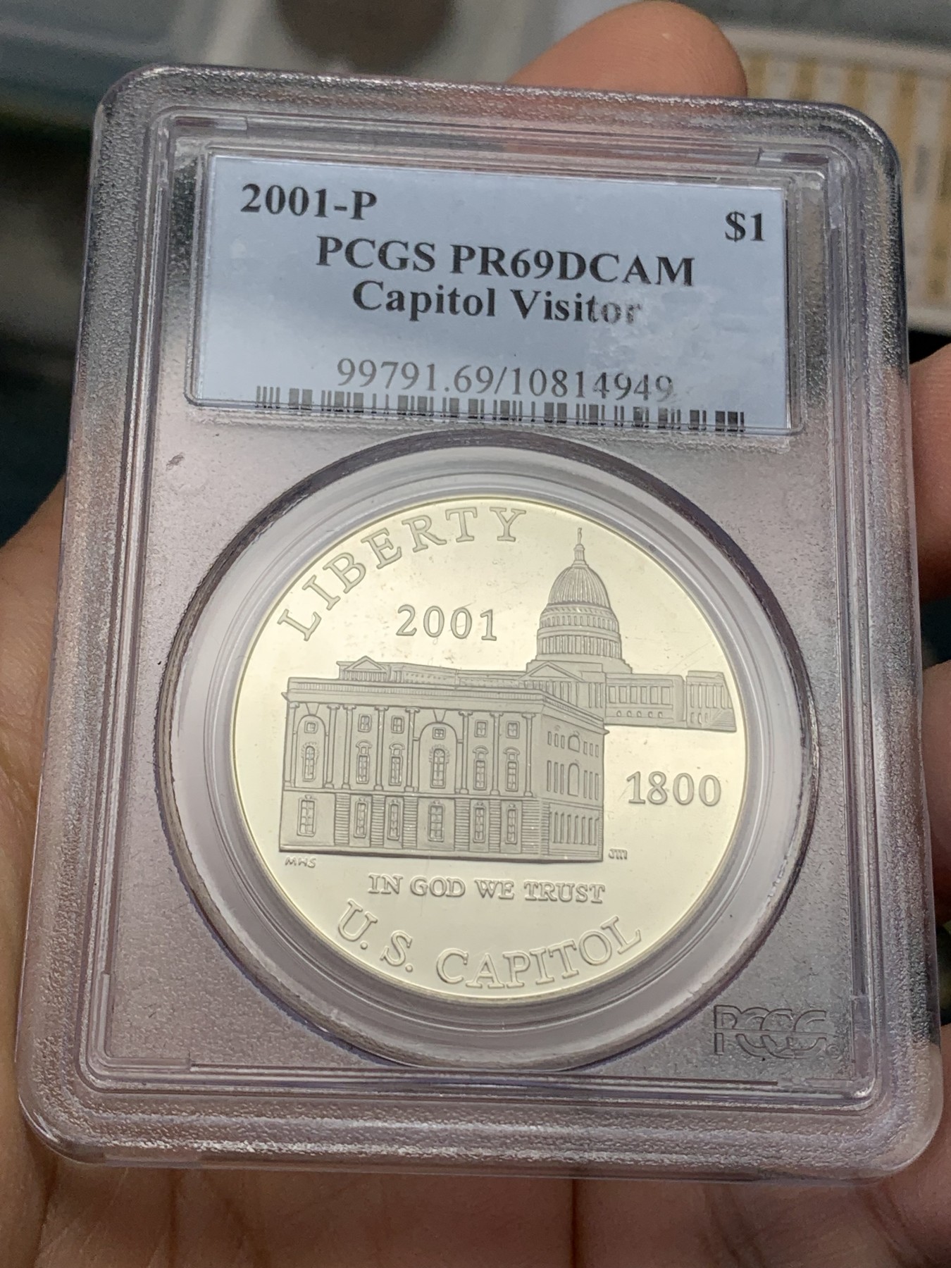 《竞宝斋》第218场-周日，周一 2场 (全场包邮) PCGS-PR69DCAM 美国2001年首都访问中心纪念精制大银币