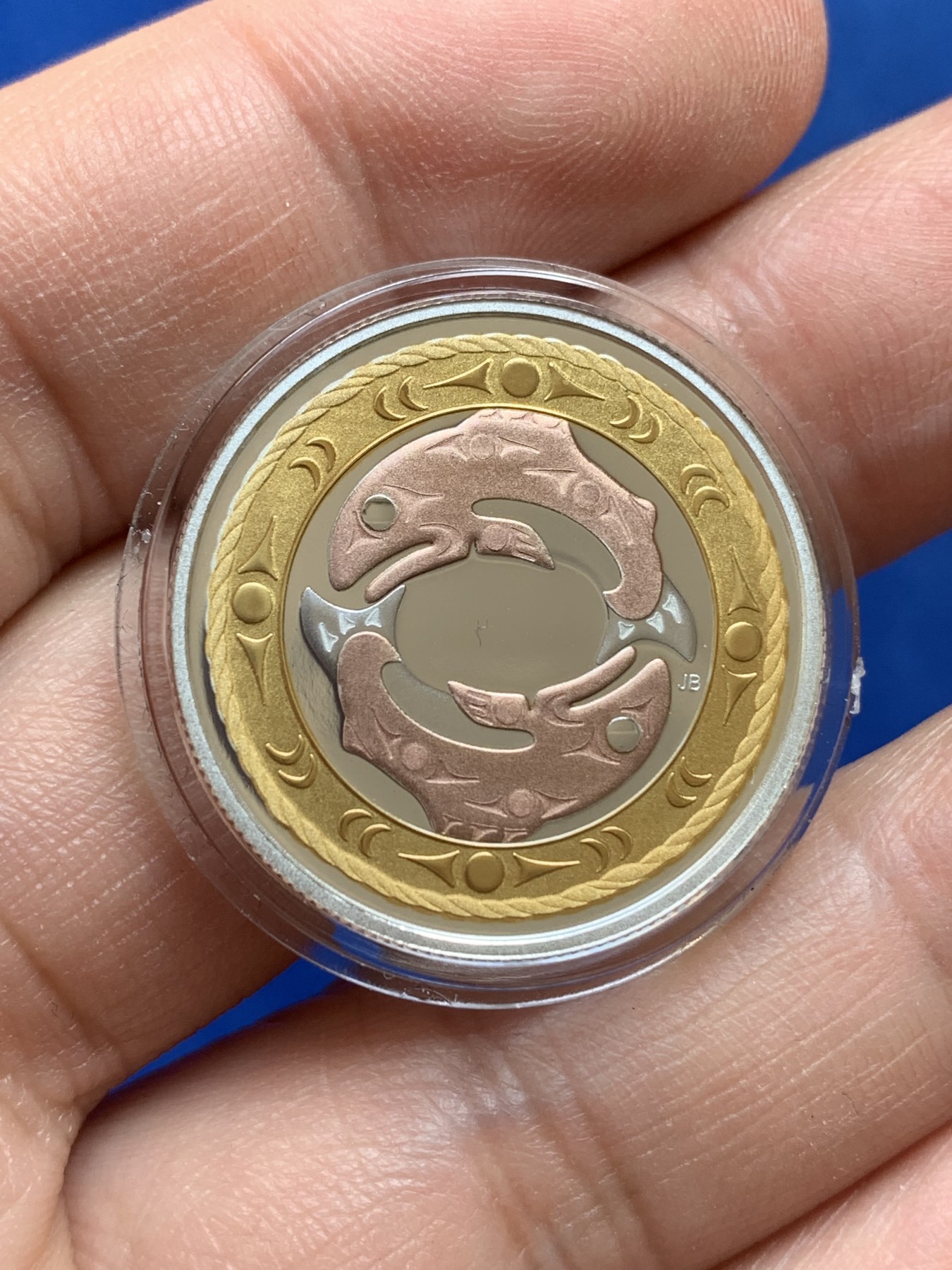 《竞宝斋》第218场-周日，周一 2场 (全场包邮) 原盒带证书proof加拿大双色镀金双鱼银币