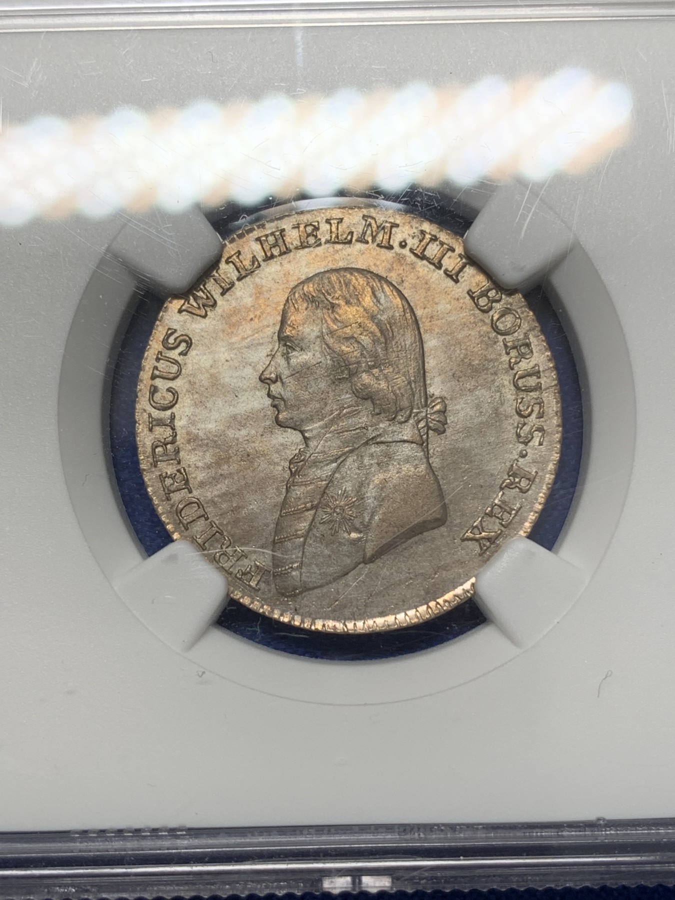 《竞宝斋》第218场-周日，周一 2场 (全场包邮) 冠军分! NGC-MS62 德国 1805年 普鲁士威廉三世 4格罗申银币 相当难见到的德系品种!