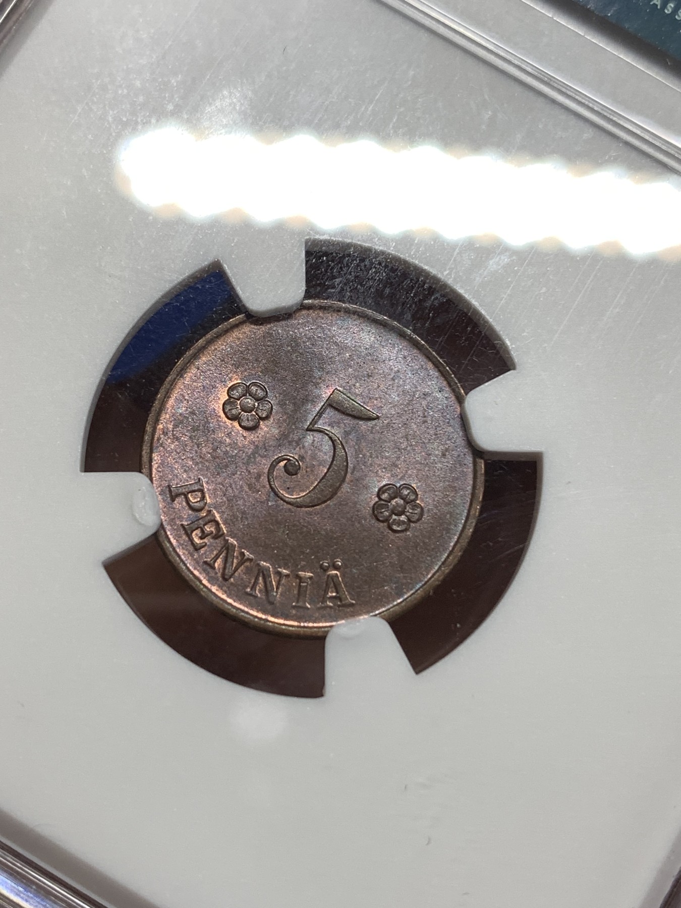 《竞宝斋》第218场-周日，周一 2场 (全场包邮) NGC-MS64BN 1920年芬兰5芬妮铜币，辅币好品难得，20年代的比内战时期的好品少多了，64分高分