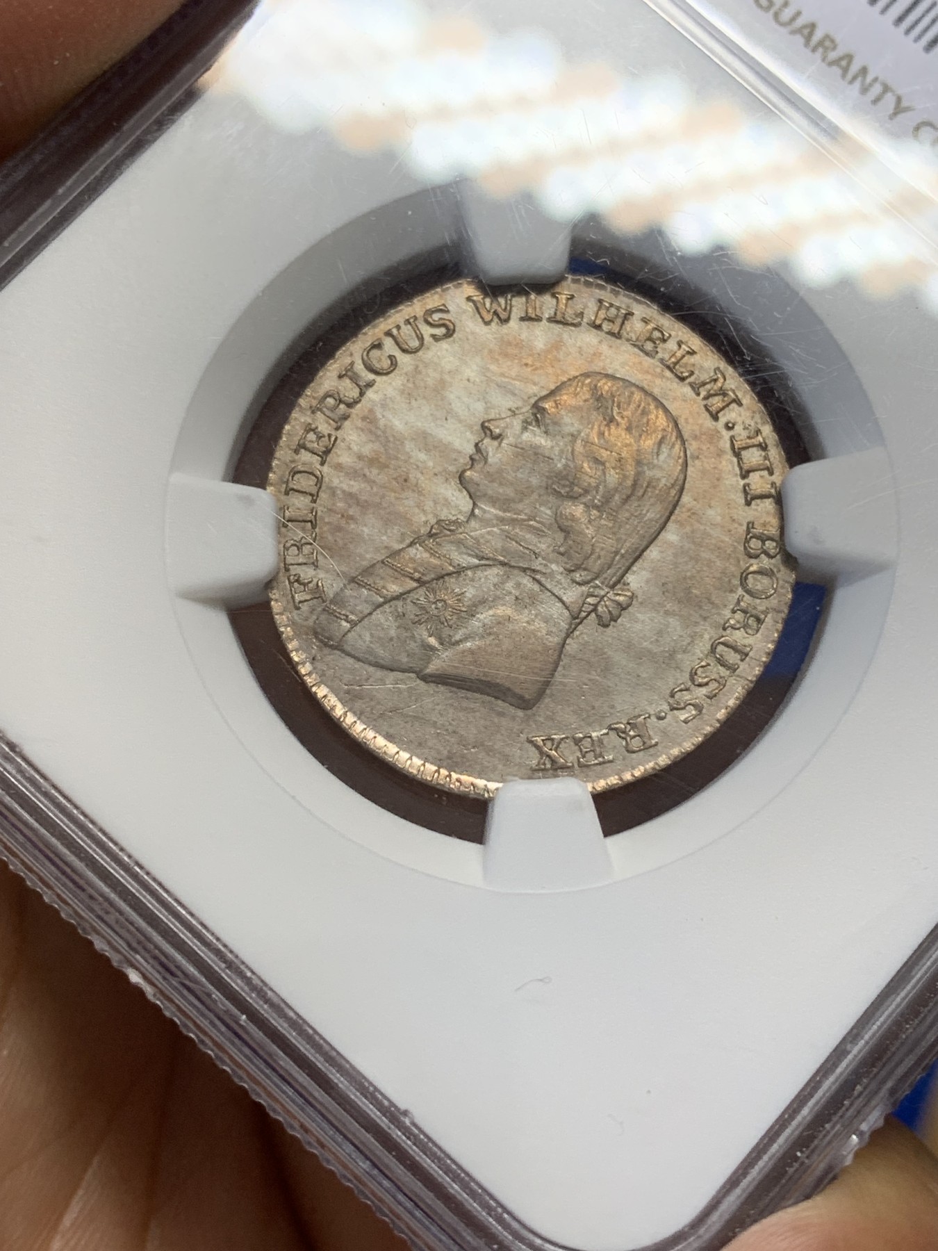 《竞宝斋》第218场-周日，周一 2场 (全场包邮) 冠军分! NGC-MS62 德国 1805年 普鲁士威廉三世 4格罗申银币 相当难见到的德系品种!