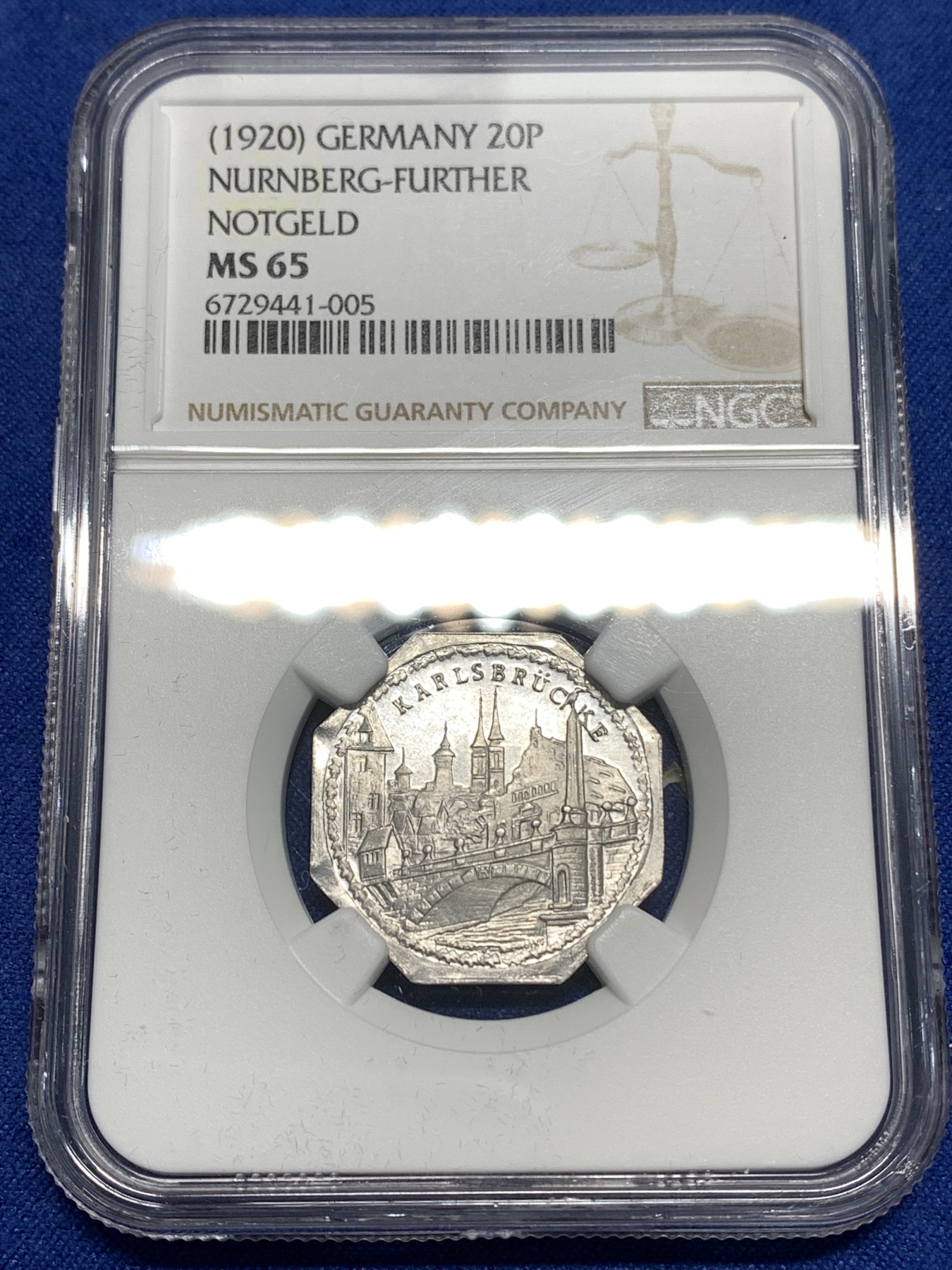 《竞宝斋》第218场-周日，周一 2场 (全场包邮) NGC-MS65 1920年德国紧急状态时期，纽伦堡20芬尼，景观系列