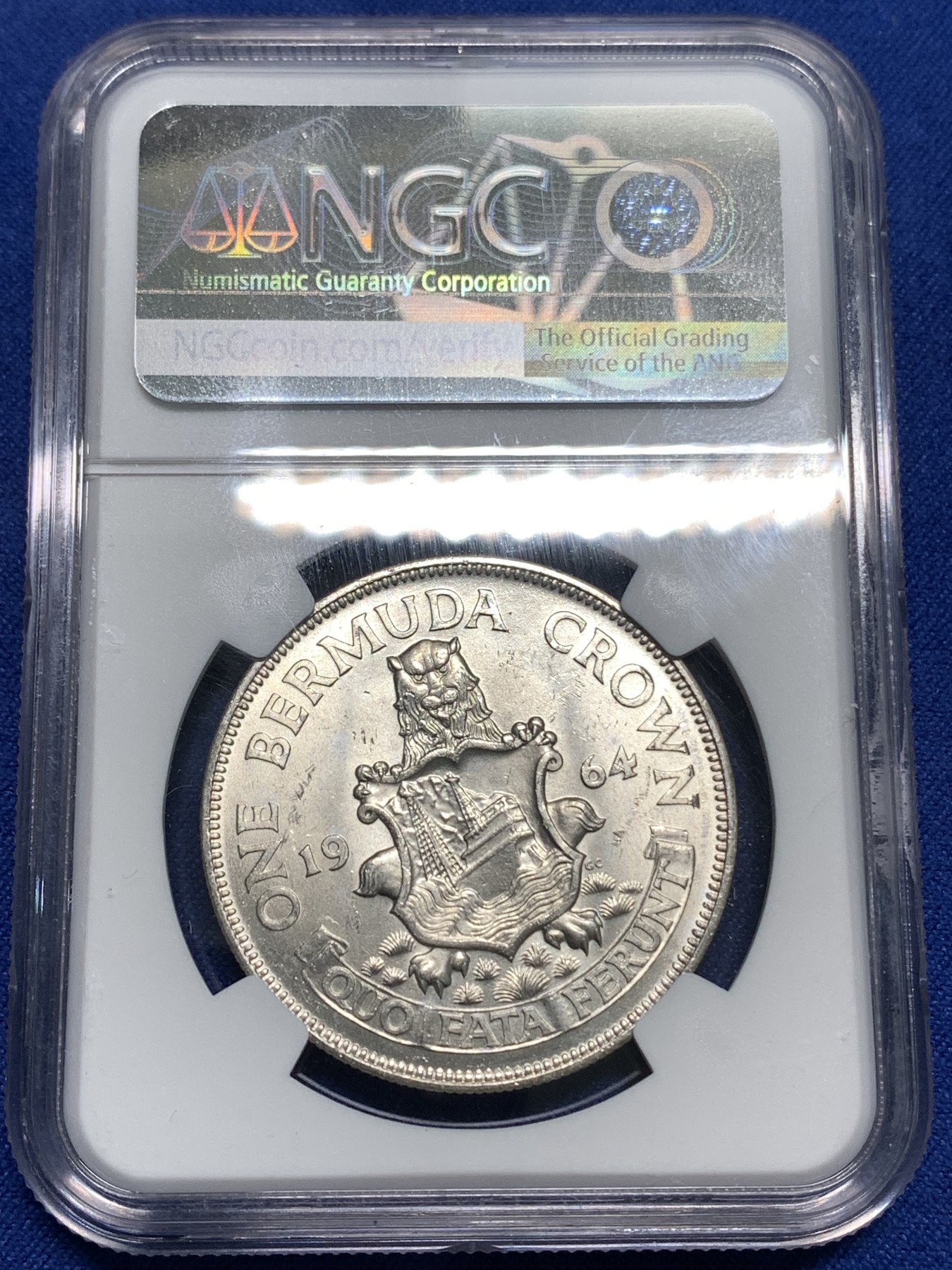 《竞宝斋》第218场-周日，周一 2场 (全场包邮) NGC-MS63 英属百慕大1964年伊丽莎白二世青年头像克朗银币 头像十分漂亮