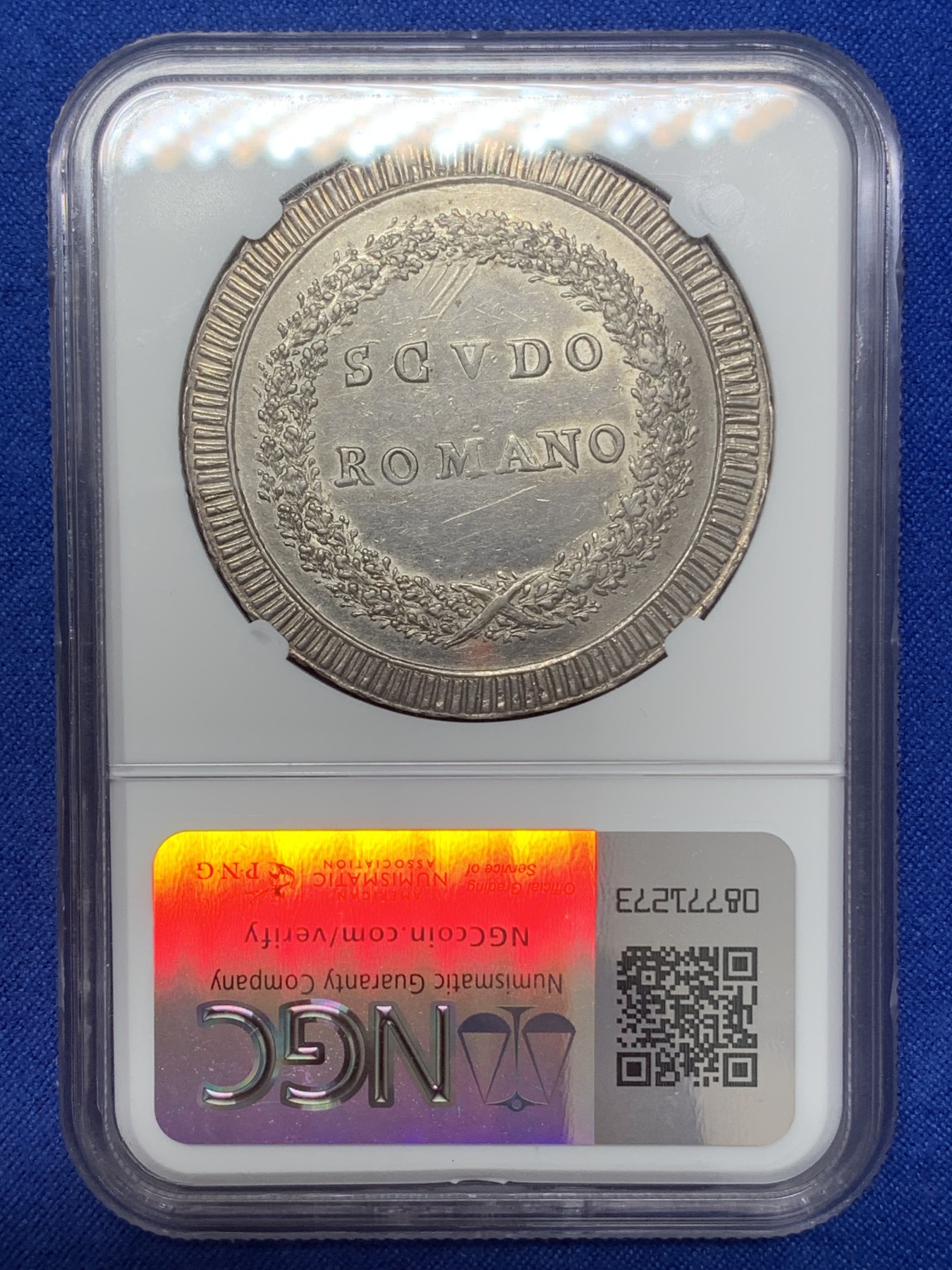 《竞宝斋》第218场-周日，周一 2场 (全场包邮) NGC AU58 意大利罗马共和国 1799年1scudo大银币，存在极短的政权，只发行了一年