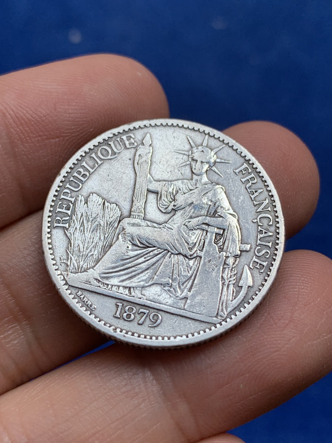 《竞宝斋》第218场-周日，周一 2场 (全场包邮) 法属交趾支那1879年50分银币 稀少品种 非印支可比