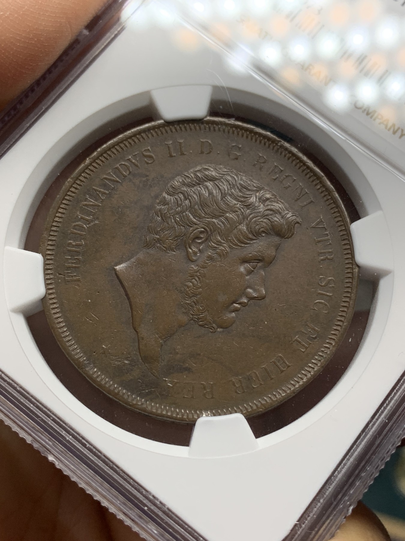 《竞宝斋》第218场-周日，周一 2场 (全场包邮) NGC AU58 1839年意大利两西西里王国费迪南德二世10Tor大铜币 唯一入盒冠军分记录