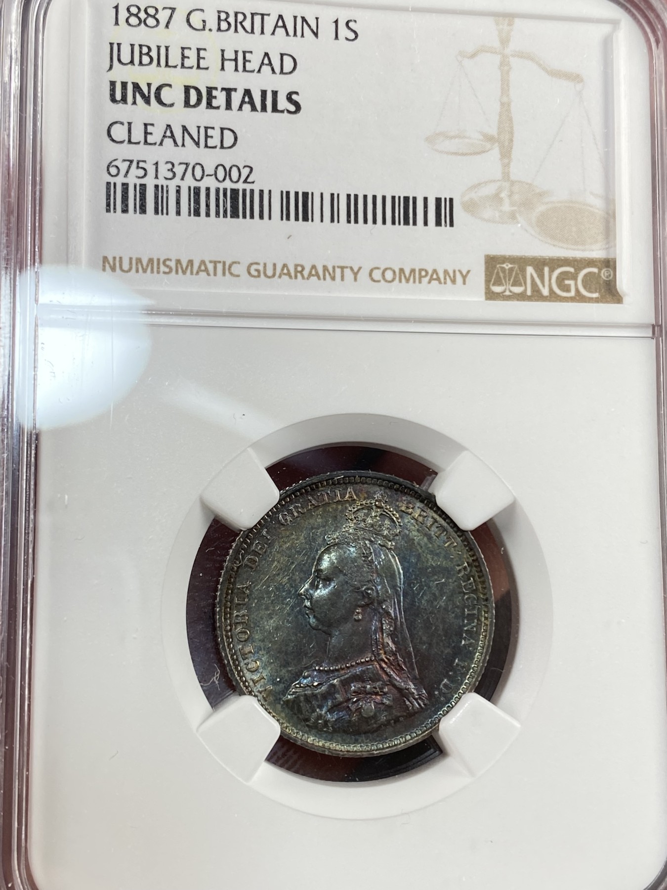 【北京钱博会拍卖周】万国钱币拍卖第020期 NGC UNCD 1887年英国维多利亚高冠1先令 包浆老道