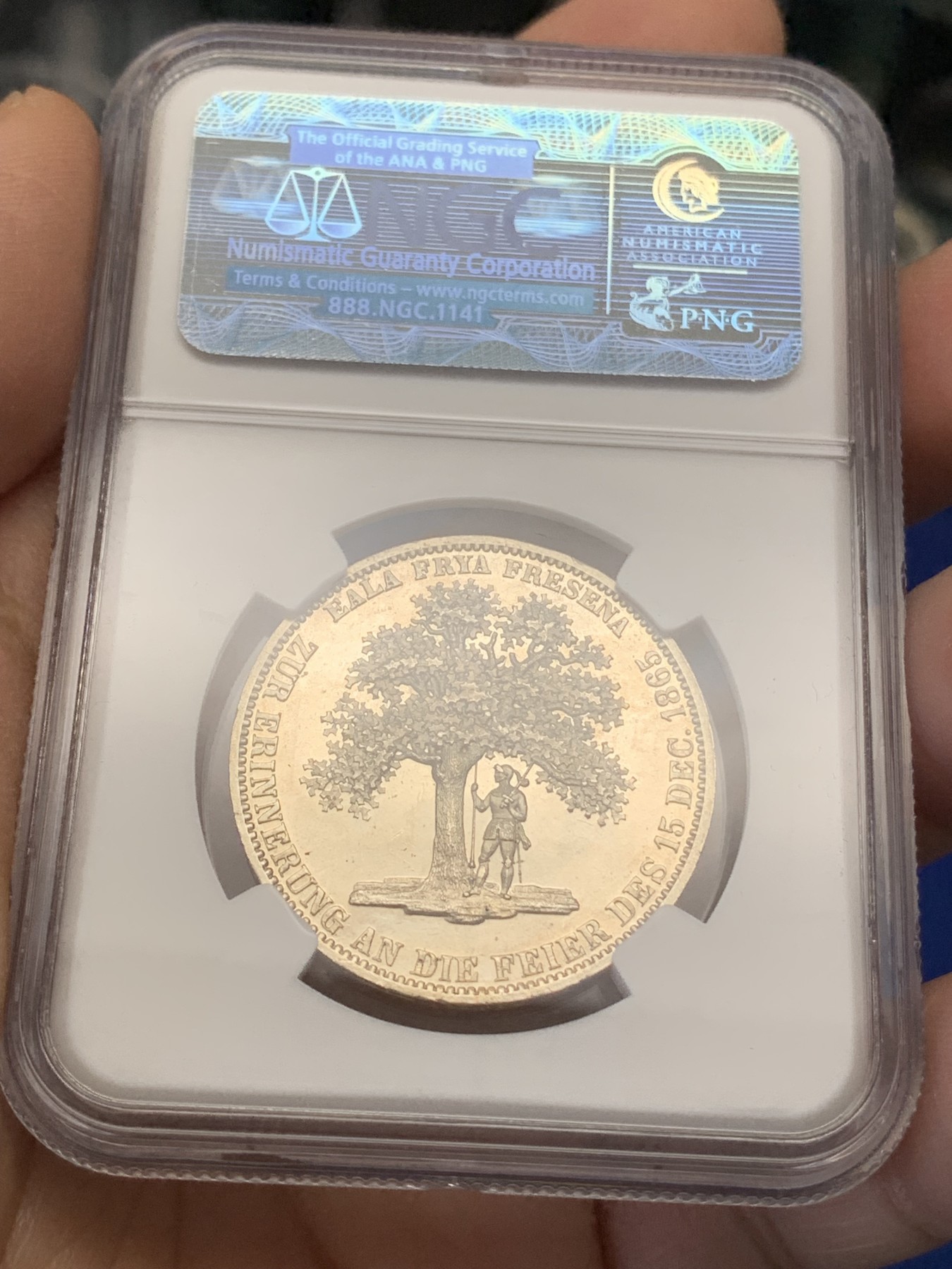 《竞宝斋》第218场-周日，周一 2场 (全场包邮) NGC MS62 1865年德国汉诺威橡树泰勒，热门经典品种，发行量2000，NGC老盒，镜面品质，高点俱在，藏家出品，低评了