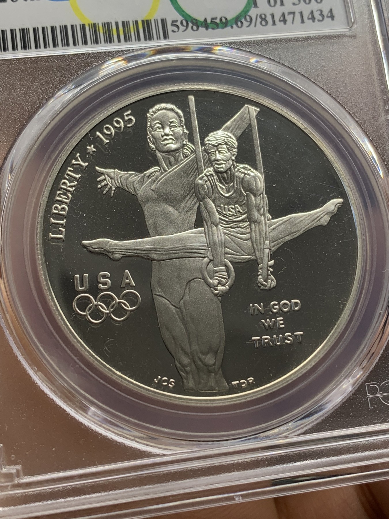 《竞宝斋》第218场-周日，周一 2场 (全场包邮) PCGS-PR69 美国1995年奥运体操1美元精制纪念银币，全新镜面状态精制币