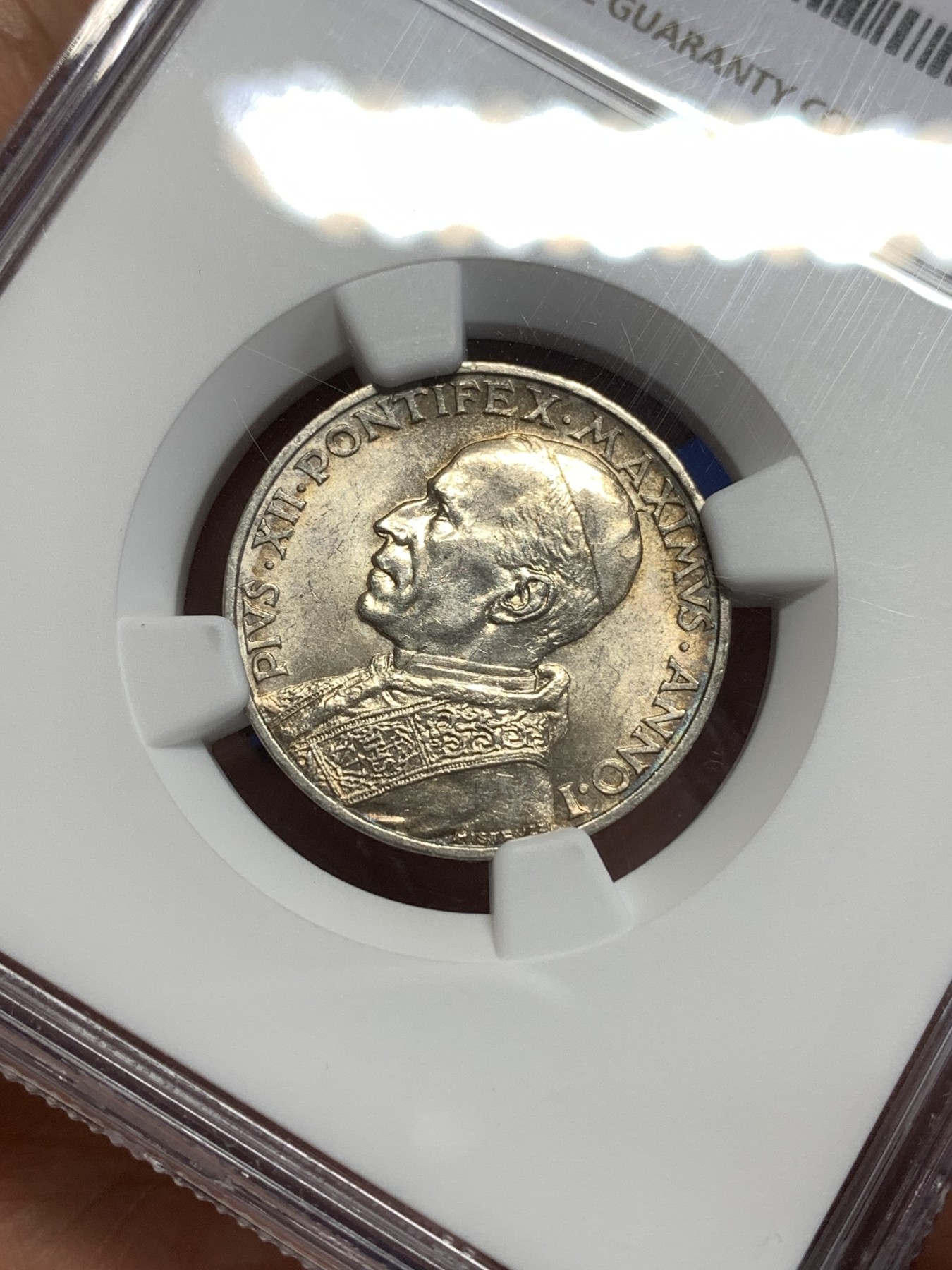 《竞宝斋》第218场-周日，周一 2场 (全场包邮) NGC-MS63 梵蒂冈 1939年 划船 5里拉 银币