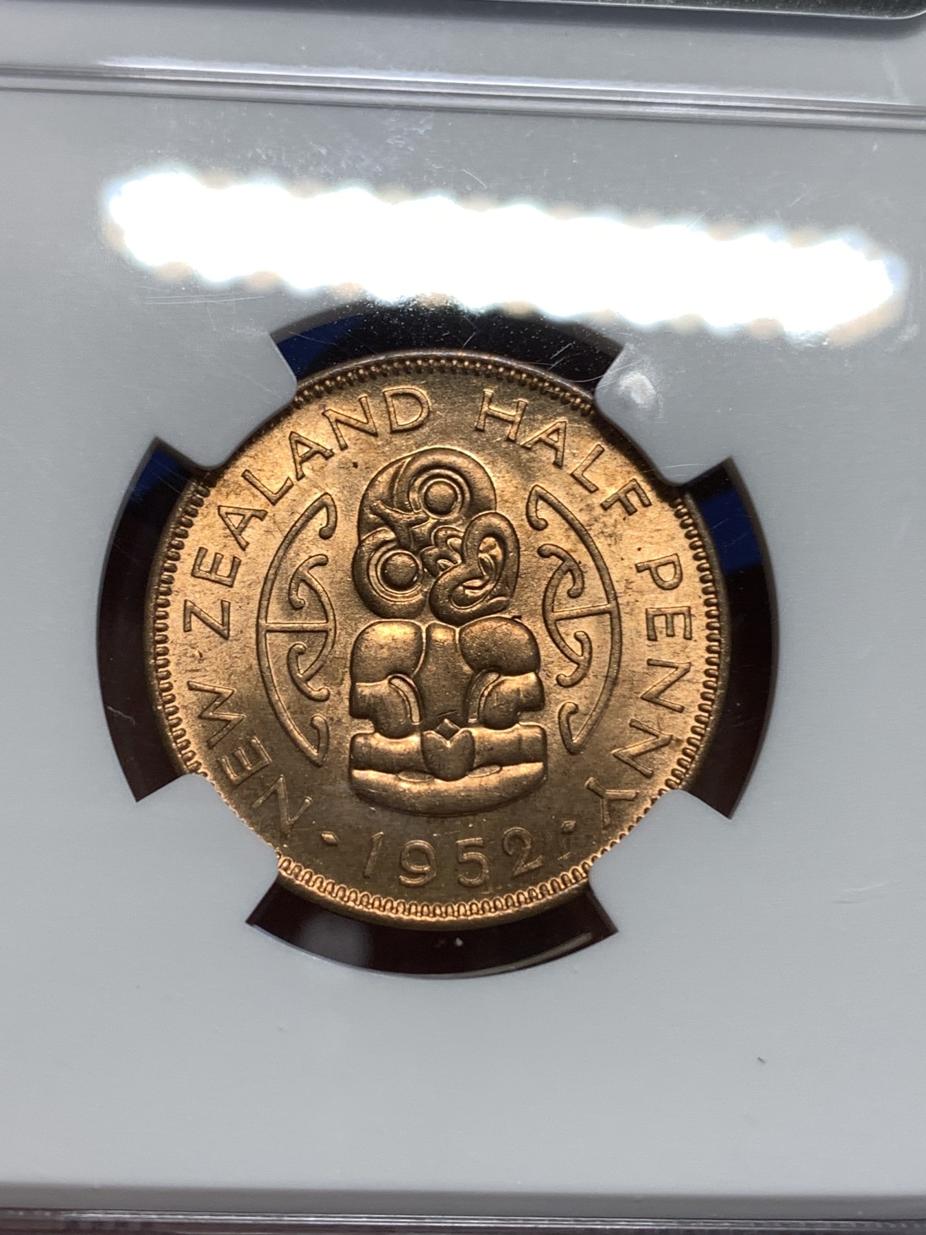 《竞宝斋》第218场-周日，周一 2场 (全场包邮) NGC MS64RD 新西兰1952年乔治六世1/2便士铜币