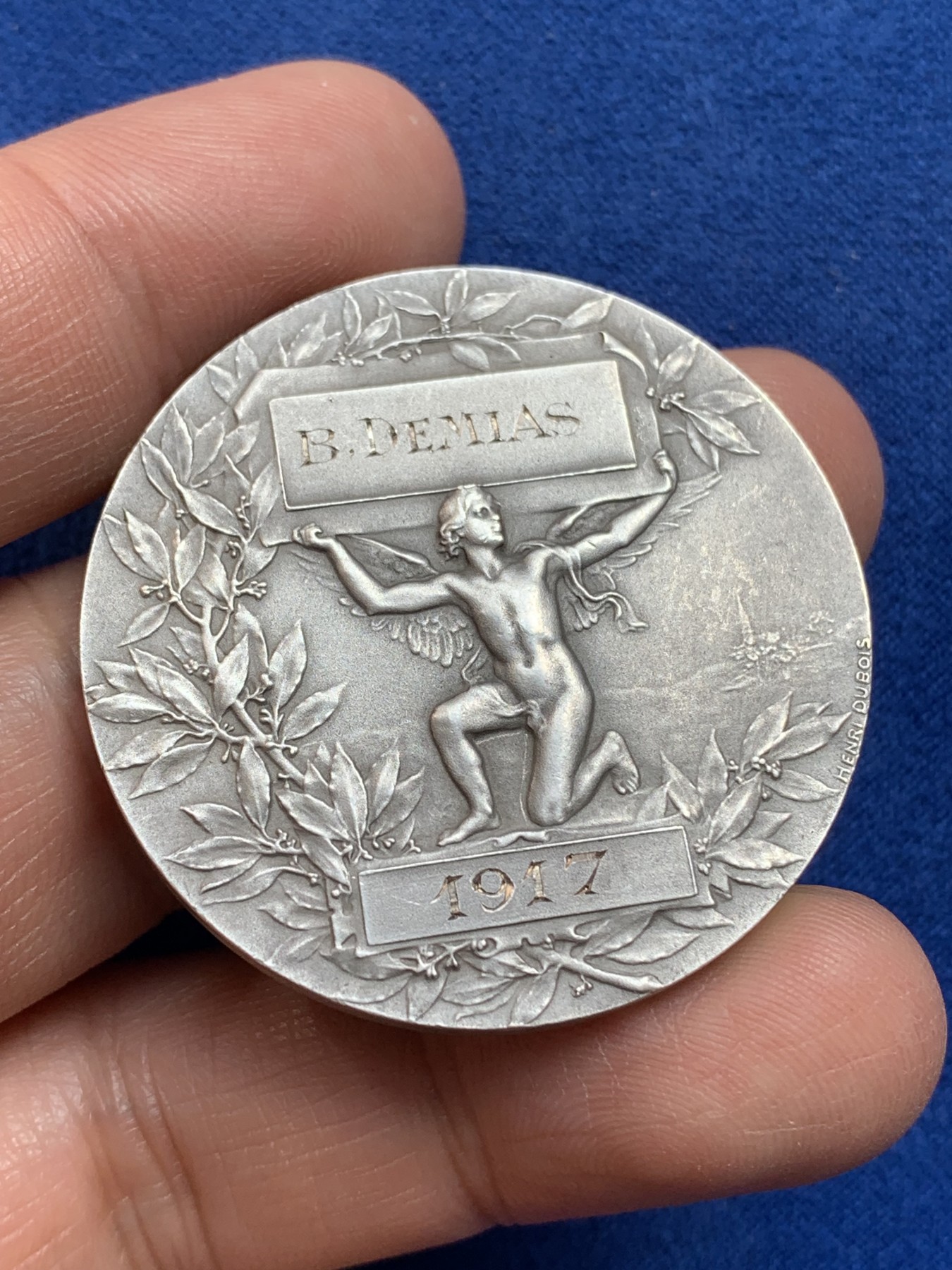 《竞宝斋》第218场-周日，周一 2场 (全场包邮) 两枚一组 法国天使银章（40.6mm 34.5g 丰饶角银标）+铜章（41mm 39.3g 丰饶角铜标），统计学纪念