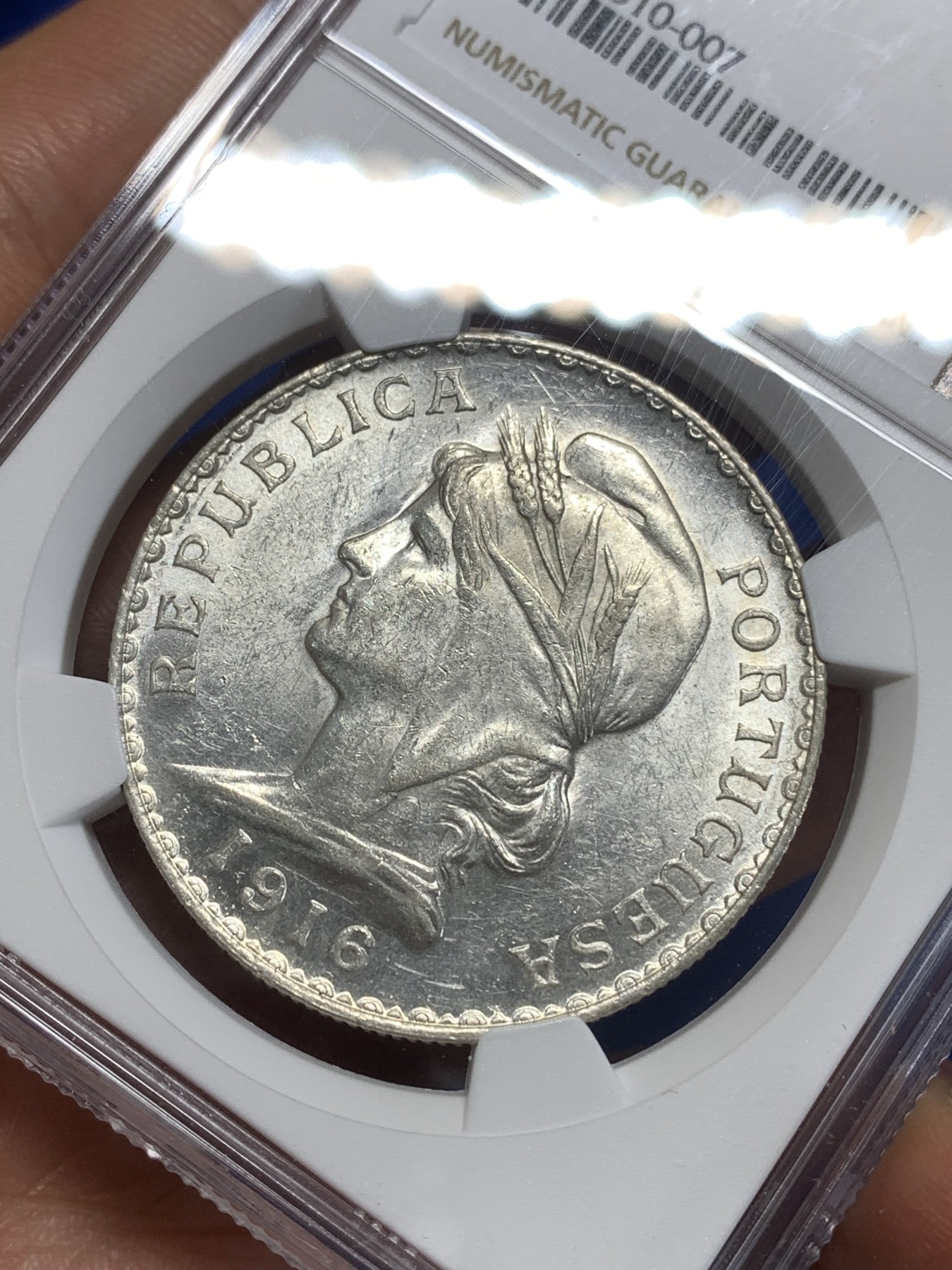 《竞宝斋》第218场-周日，周一 2场 (全场包邮) NGC-AU58 葡萄牙1916年女神头像1埃斯库多大银币