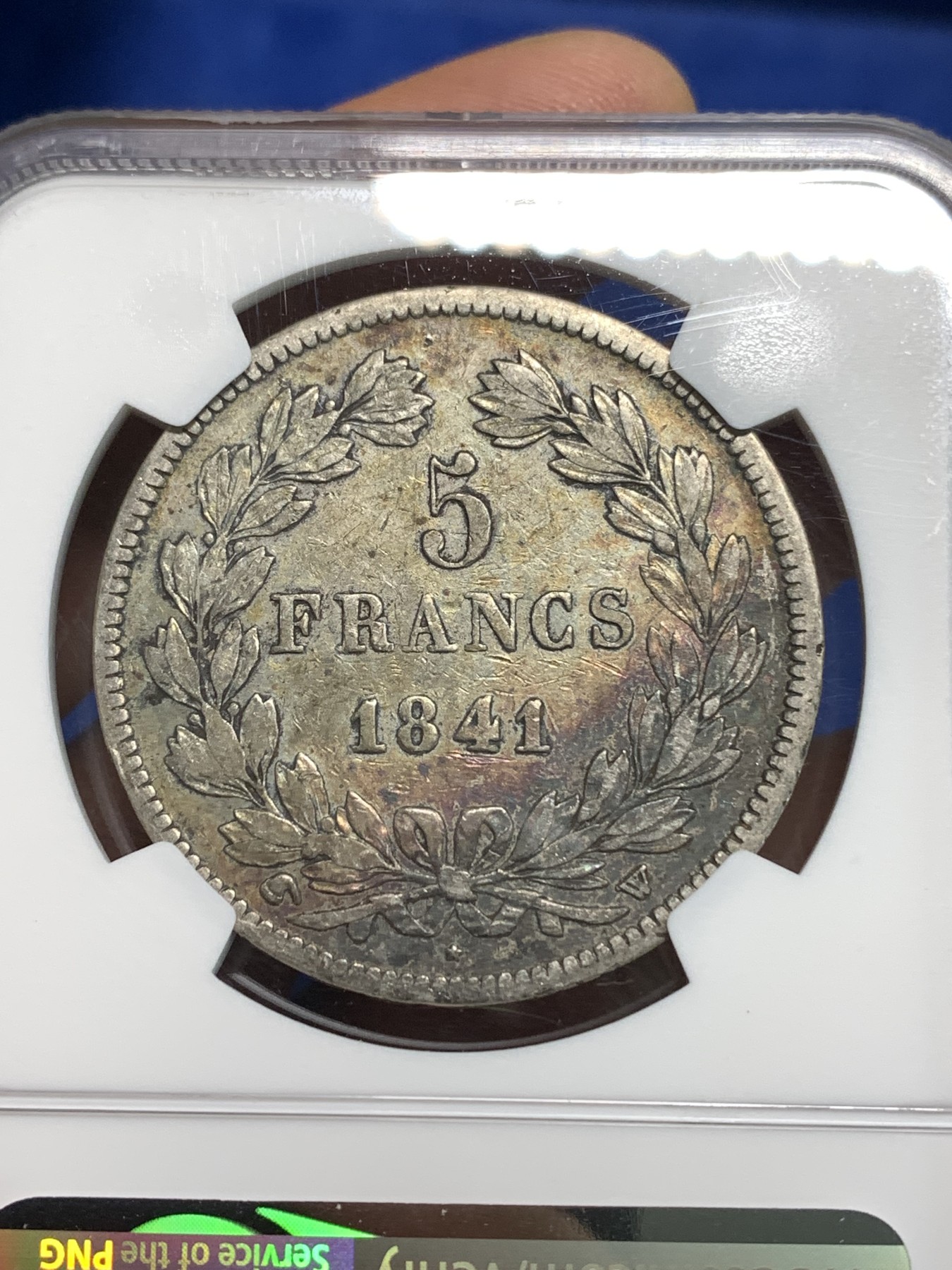 《竞宝斋》第218场-周日，周一 2场 (全场包邮) NGC VF35 法国1841年W版菲利普5法郎银币
