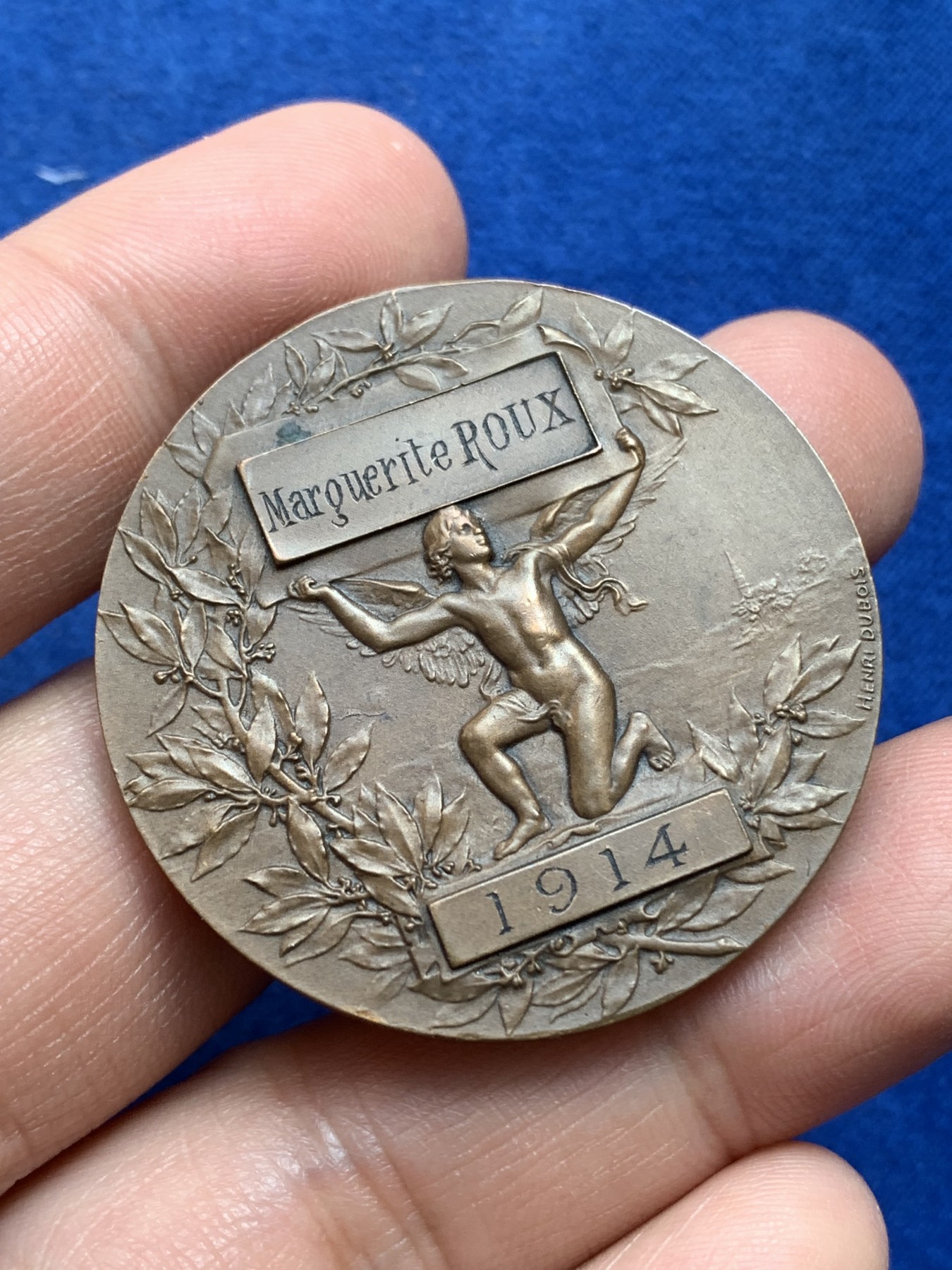 《竞宝斋》第218场-周日，周一 2场 (全场包邮) 两枚一组 法国天使银章（40.6mm 34.5g 丰饶角银标）+铜章（41mm 39.3g 丰饶角铜标），统计学纪念