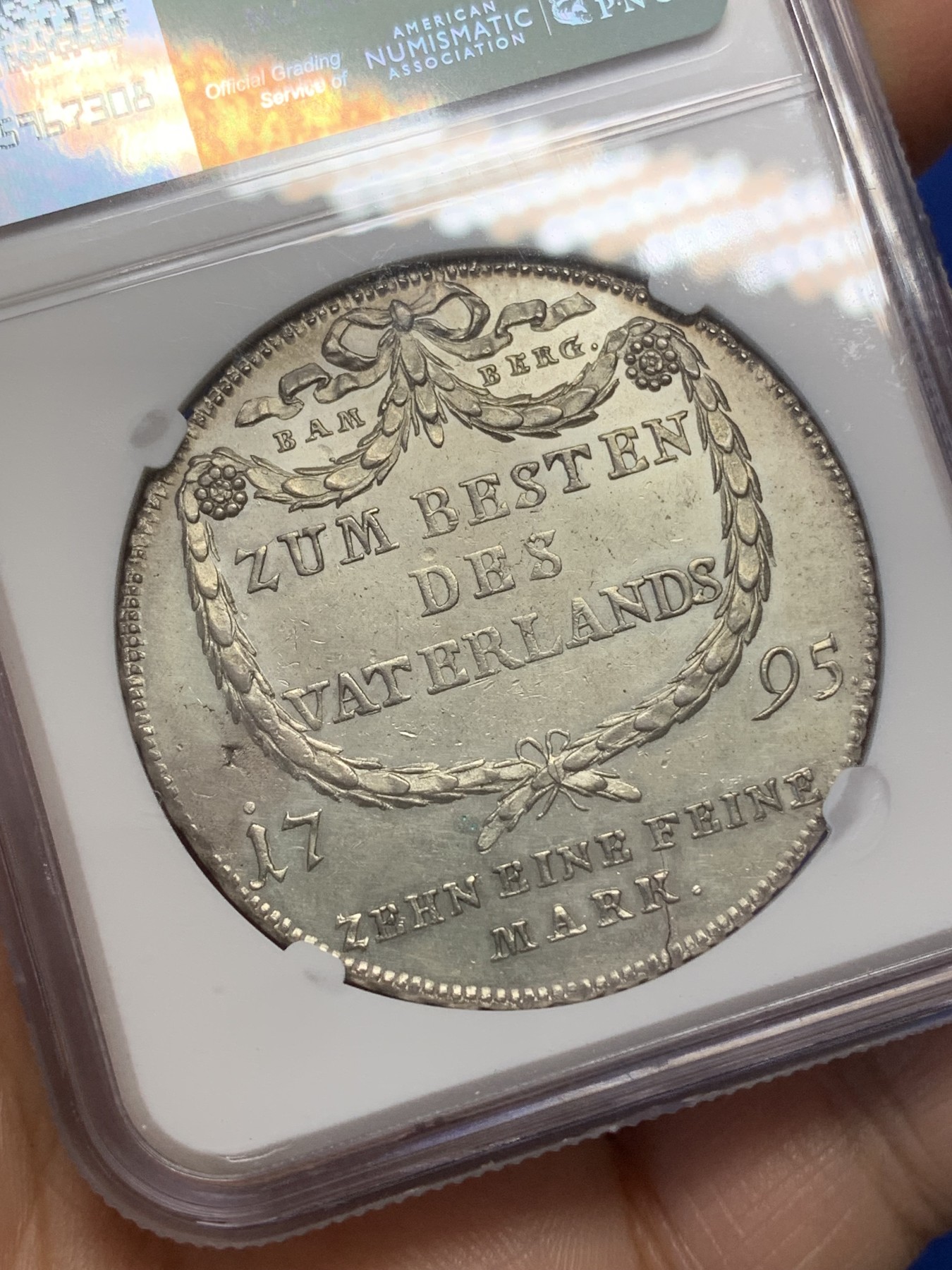 《竞宝斋》第218场-周日，周一 2场 (全场包邮) NGC MS62 德国 1795  班贝格主教区 1泰勒大银币 双面深打 底板光洁 少见品种 状态十分不易