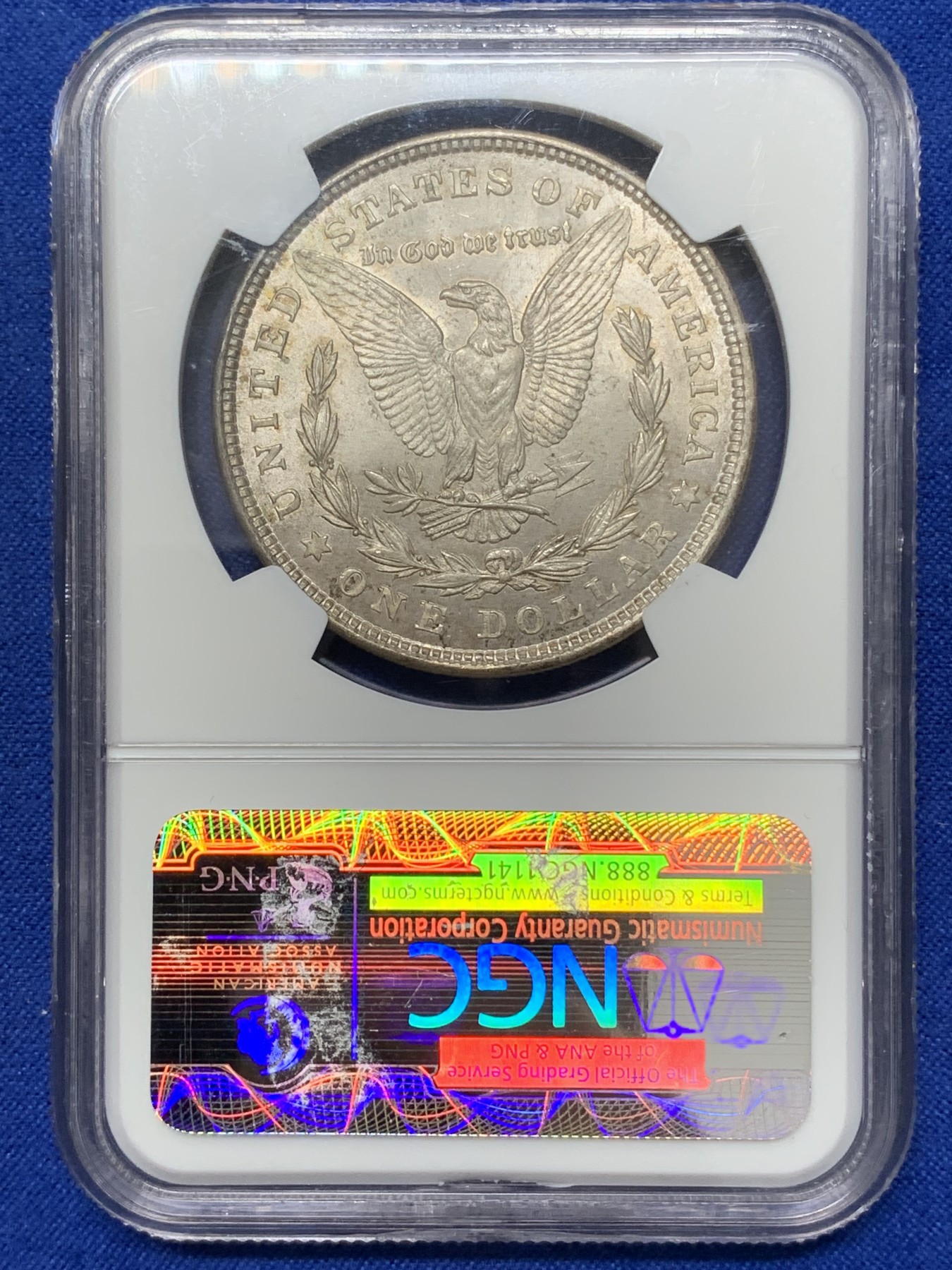 《竞宝斋》第218场-周日，周一 2场 (全场包邮) NGC-MS63 美国1921年摩根银币，原汁原味百年老包浆，包浆醇厚，状态极佳。