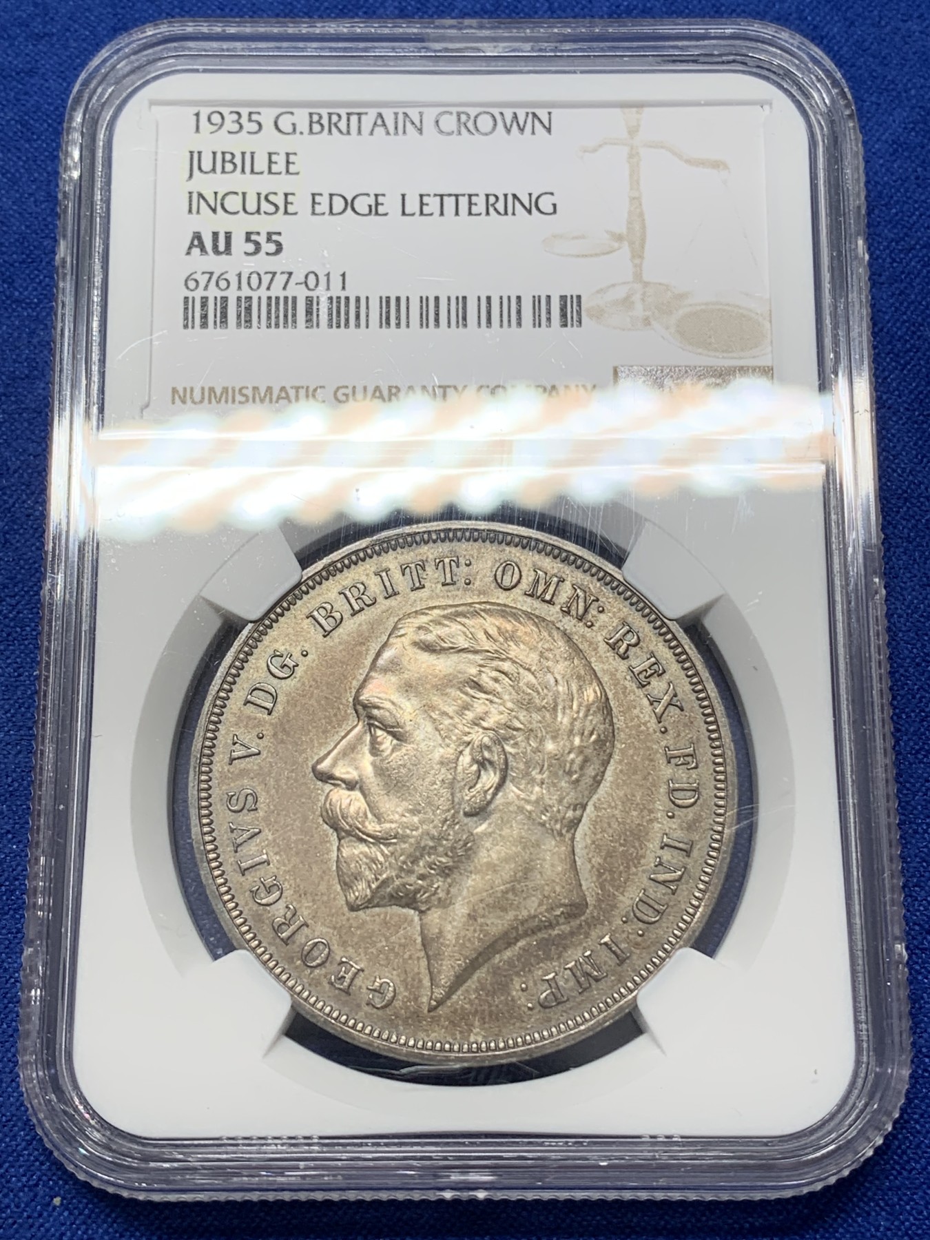 《竞宝斋》第218场-周日，周一 2场 (全场包邮) NGC AU55 英国 1935 乔治五世 木马剑 大银币 深彩包浆给分太难 整体非常好