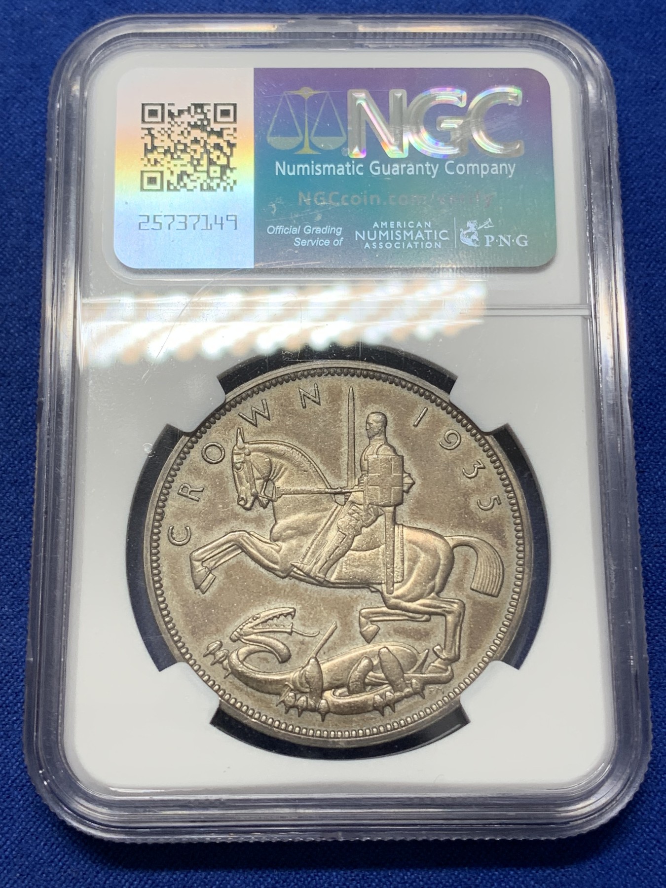 《竞宝斋》第218场-周日，周一 2场 (全场包邮) NGC AU55 英国 1935 乔治五世 木马剑 大银币 深彩包浆给分太难 整体非常好