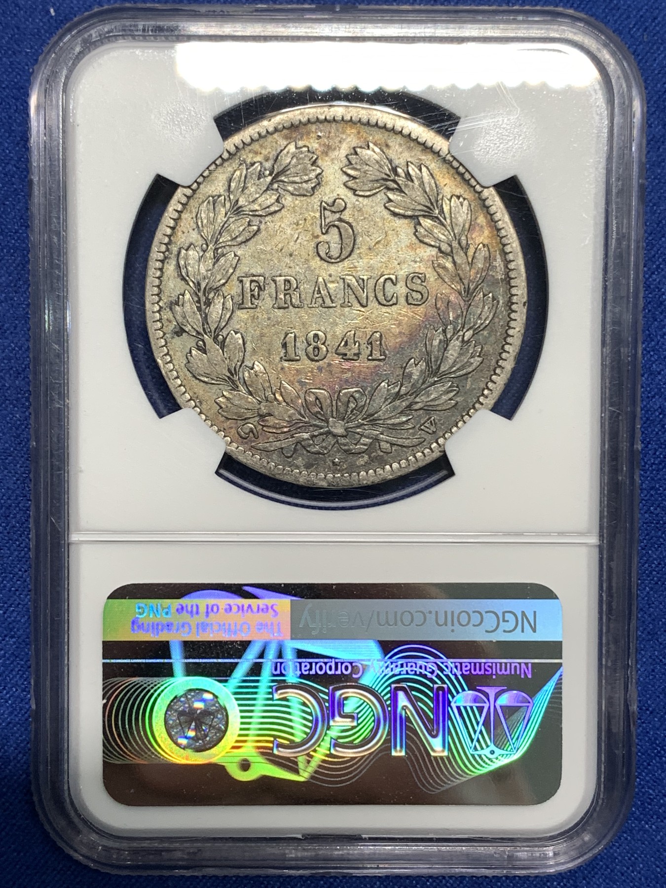 《竞宝斋》第218场-周日，周一 2场 (全场包邮) NGC VF35 法国1841年W版菲利普5法郎银币