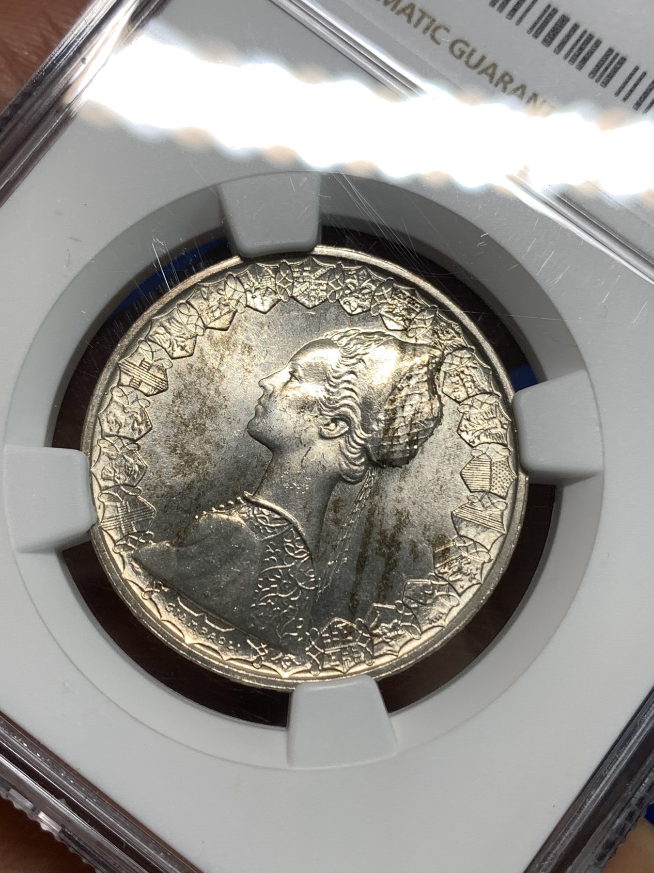 《竞宝斋》第218场-周日，周一 2场 (全场包邮) NGC-MS63 意大利1959年500里拉银币，经典人妻帆船设计，早期年份