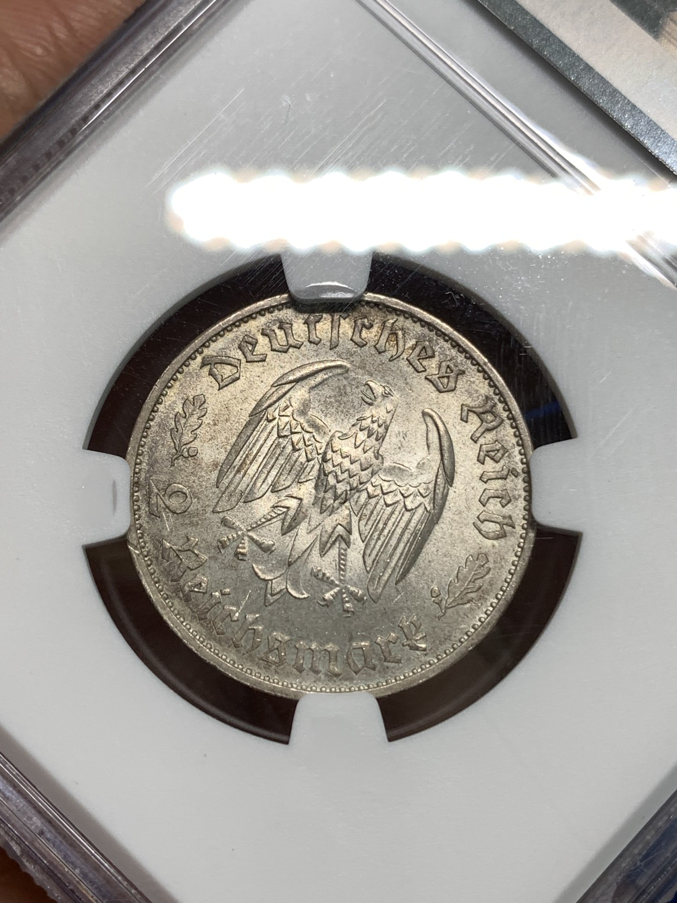 《竞宝斋》第218场-周日，周一 2场 (全场包邮) NGC-MS63 德国1934年F版席勒2马克银币 德三少见品种 状态好