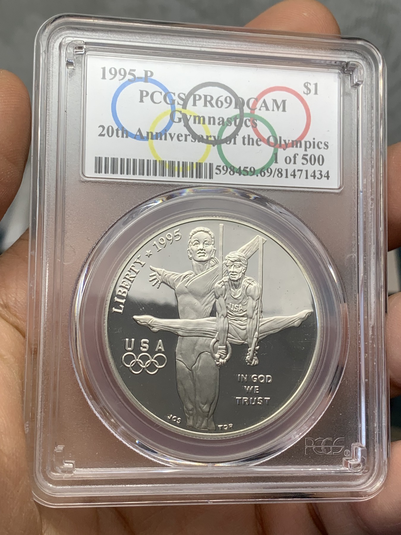 《竞宝斋》第218场-周日，周一 2场 (全场包邮) PCGS-PR69 美国1995年奥运体操1美元精制纪念银币，全新镜面状态精制币