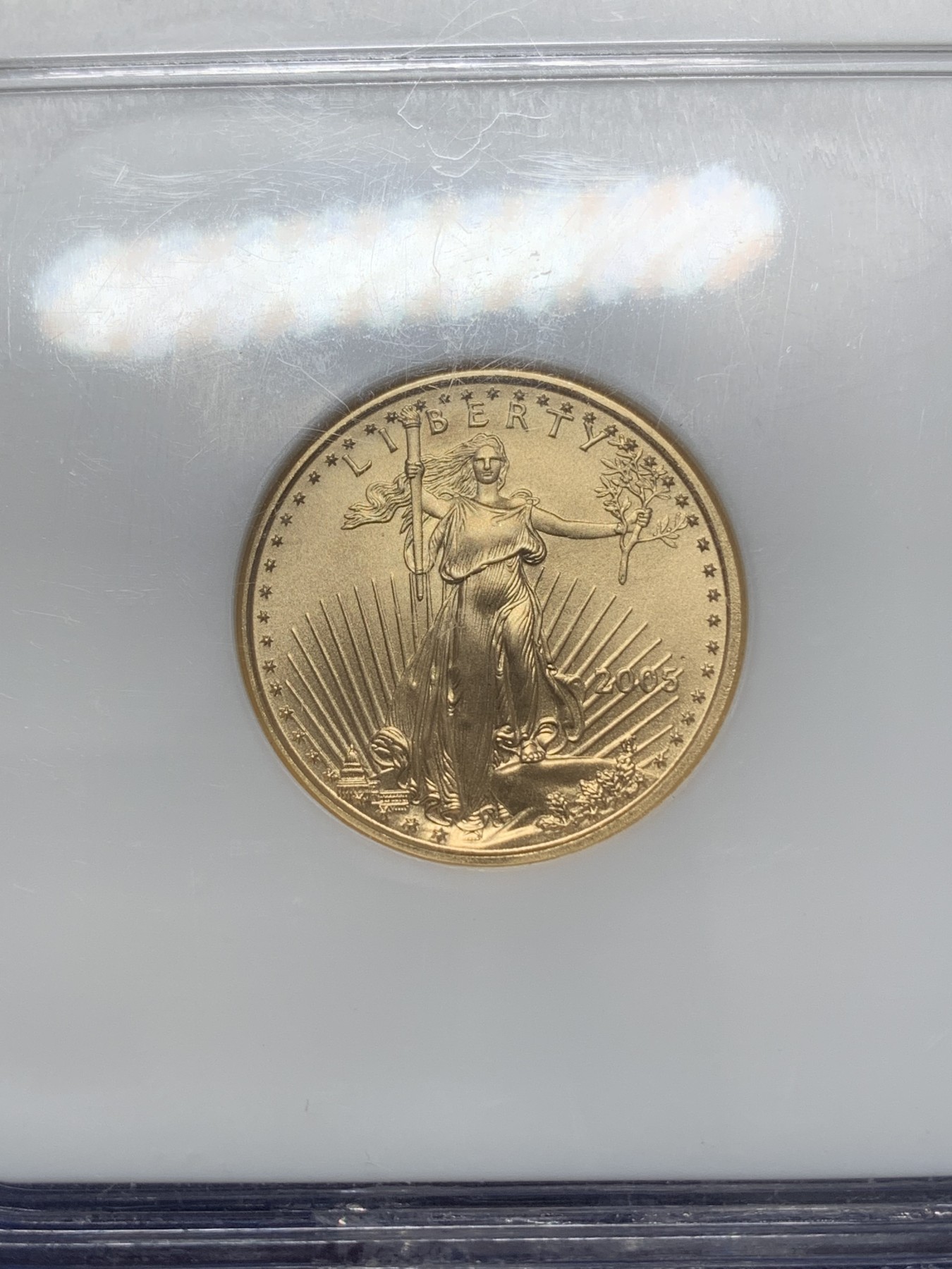 《竞宝斋》第218场-周日，周一 2场 (全场包邮) NGC MS70 2005鹰洋金币 老盒子，满分品相