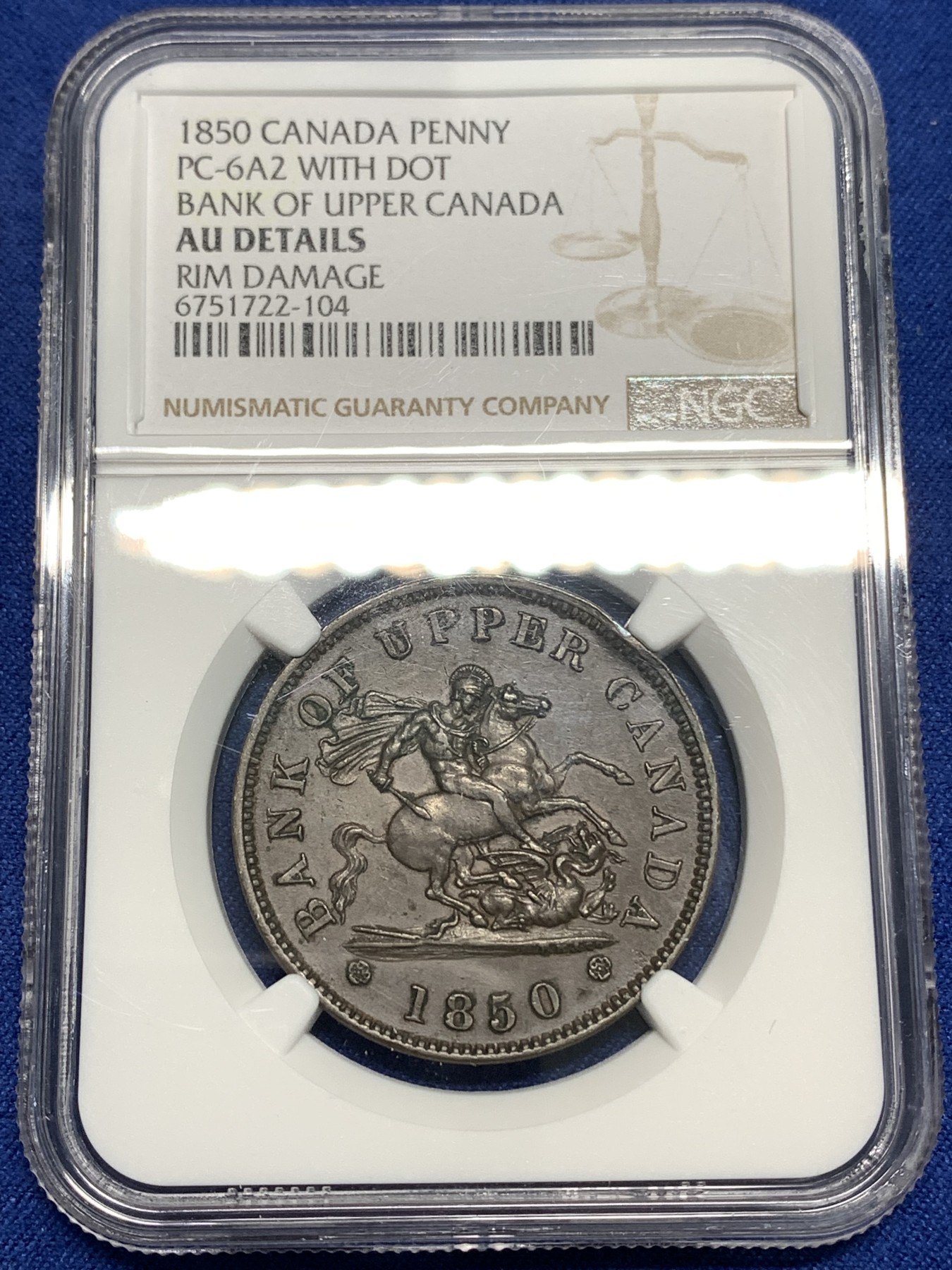 《竞宝斋》第218场-周日，周一 2场 (全场包邮) NGC AUD 加拿大1850年1便士铜币