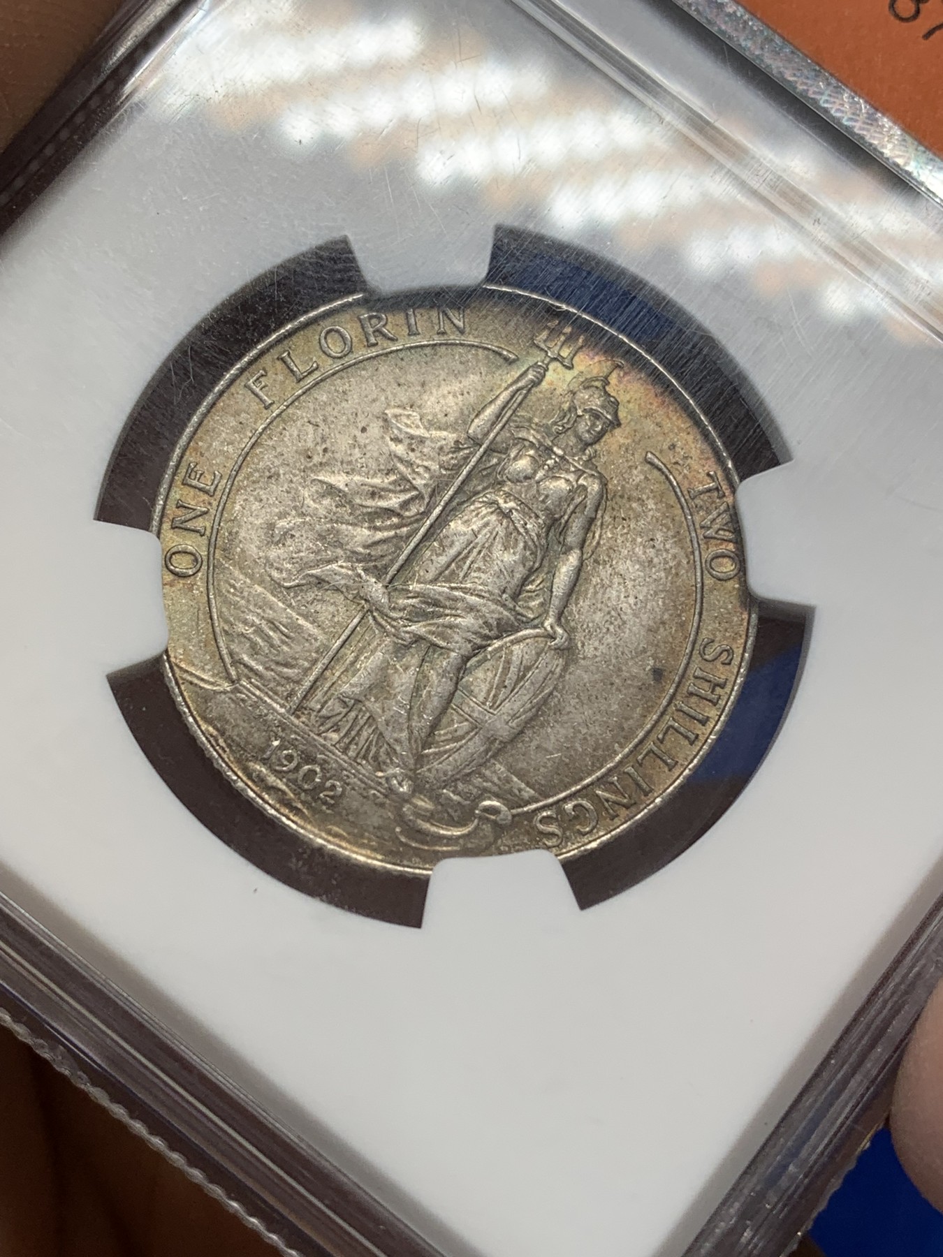 《竞宝斋》第218场-周日，周一 2场 (全场包邮) NGC-MS63 英国 1902年 爱德华七世 海神 2先令 银币 黄油彩