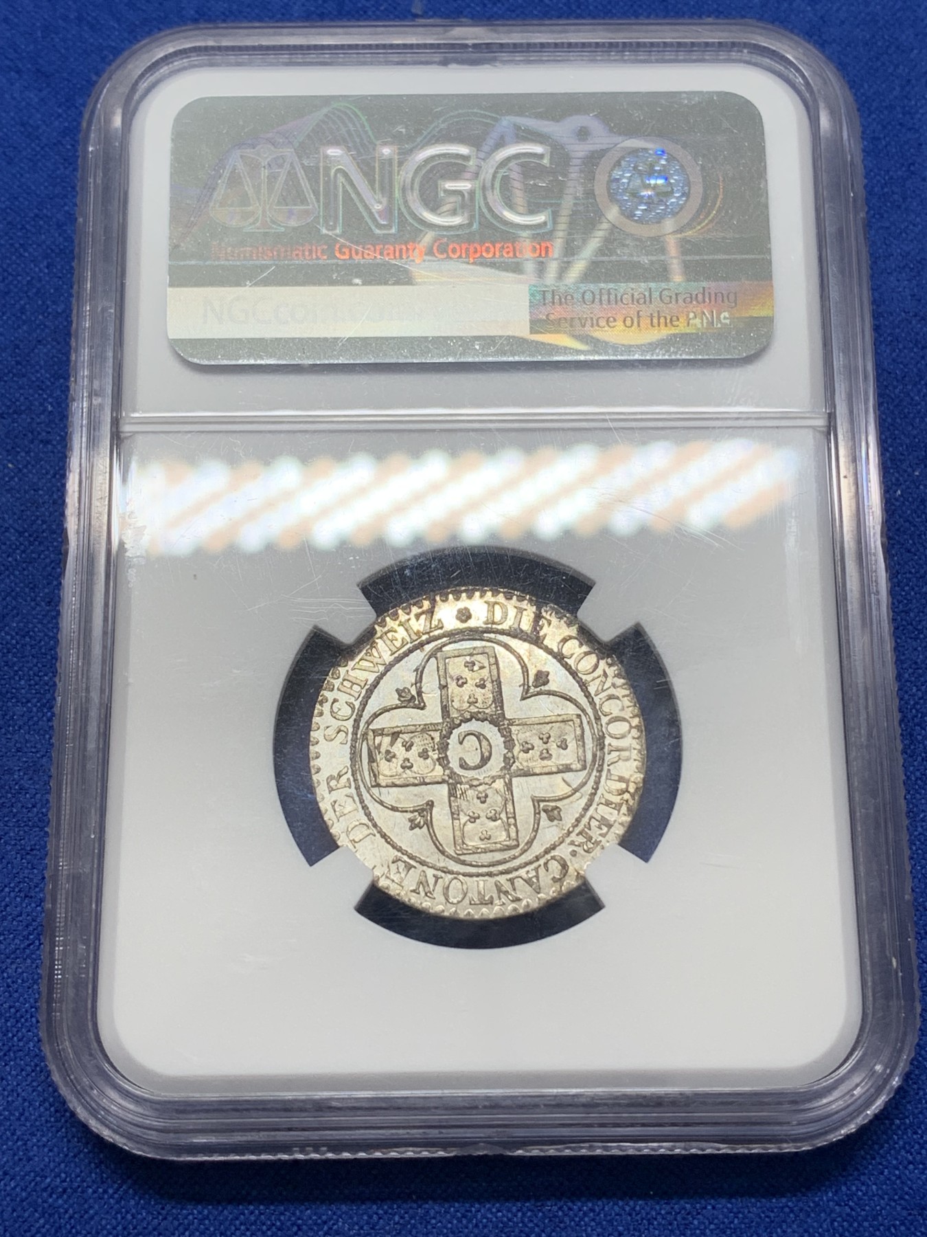 《竞宝斋》第218场-周日，周一 2场 (全场包邮) NGC-MS65 瑞士 1826年 阿尔高巴增银币 银光闪闪,打制品相极好!