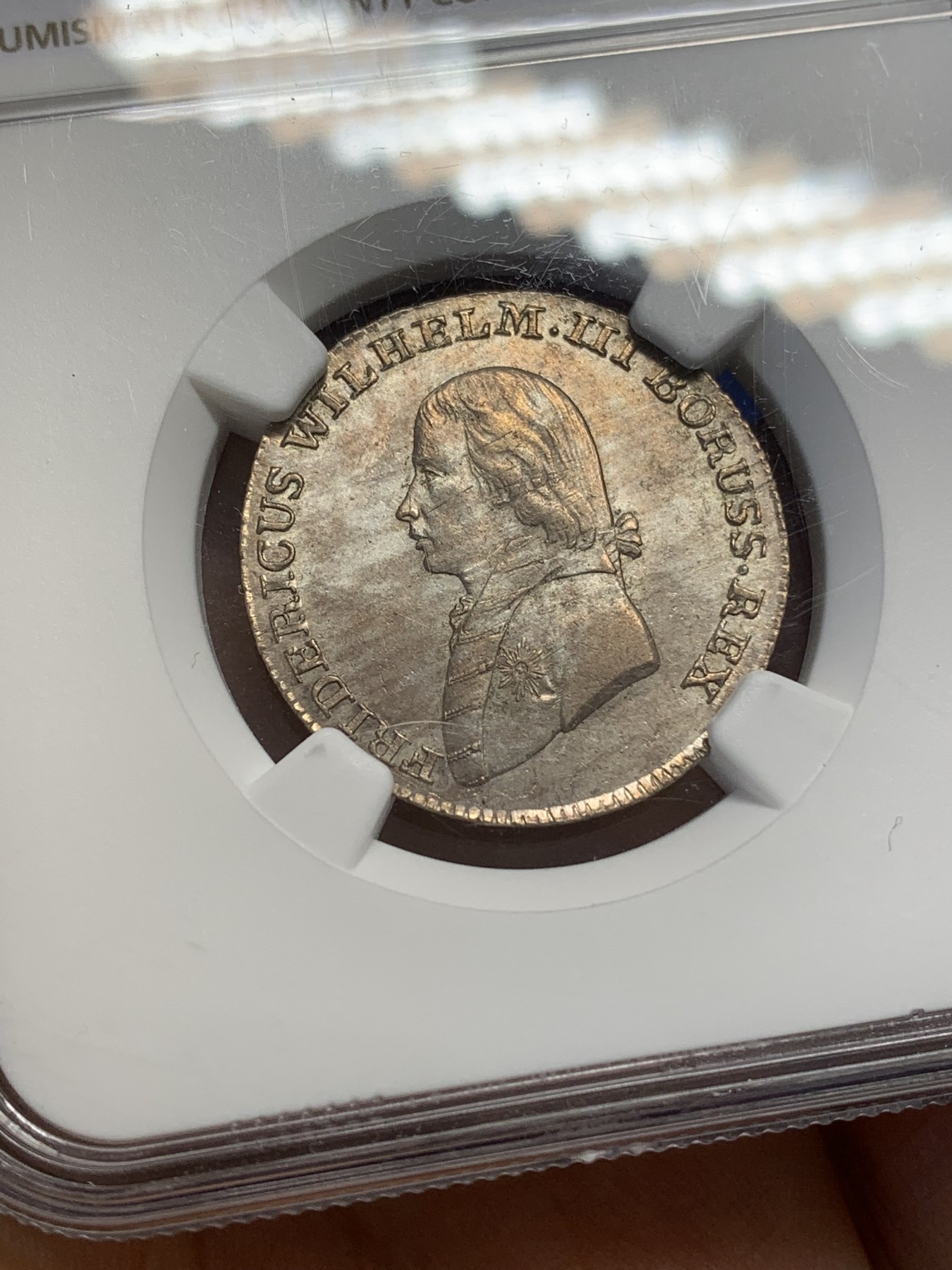 《竞宝斋》第218场-周日，周一 2场 (全场包邮) 冠军分! NGC-MS62 德国 1805年 普鲁士威廉三世 4格罗申银币 相当难见到的德系品种!