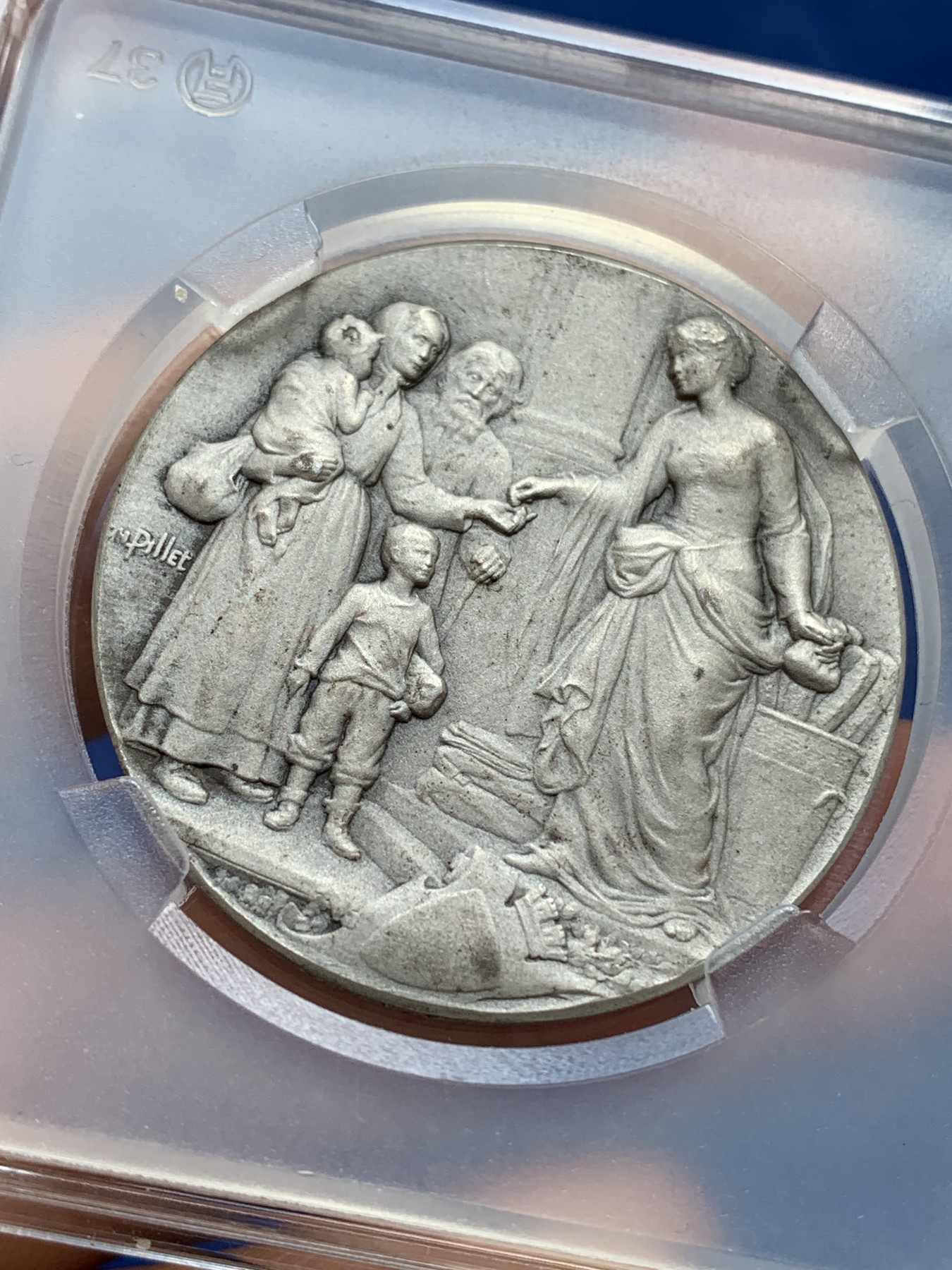 《竞宝斋》第218场-周日，周一 2场 (全场包邮) 法国救济银章 36.4mm 20.2g 品相很好 边铭 野猪A