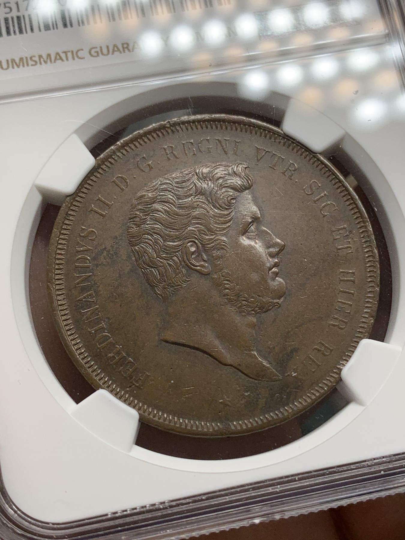 《竞宝斋》第218场-周日，周一 2场 (全场包邮) NGC AU58 1839年意大利两西西里王国费迪南德二世10Tor大铜币 唯一入盒冠军分记录