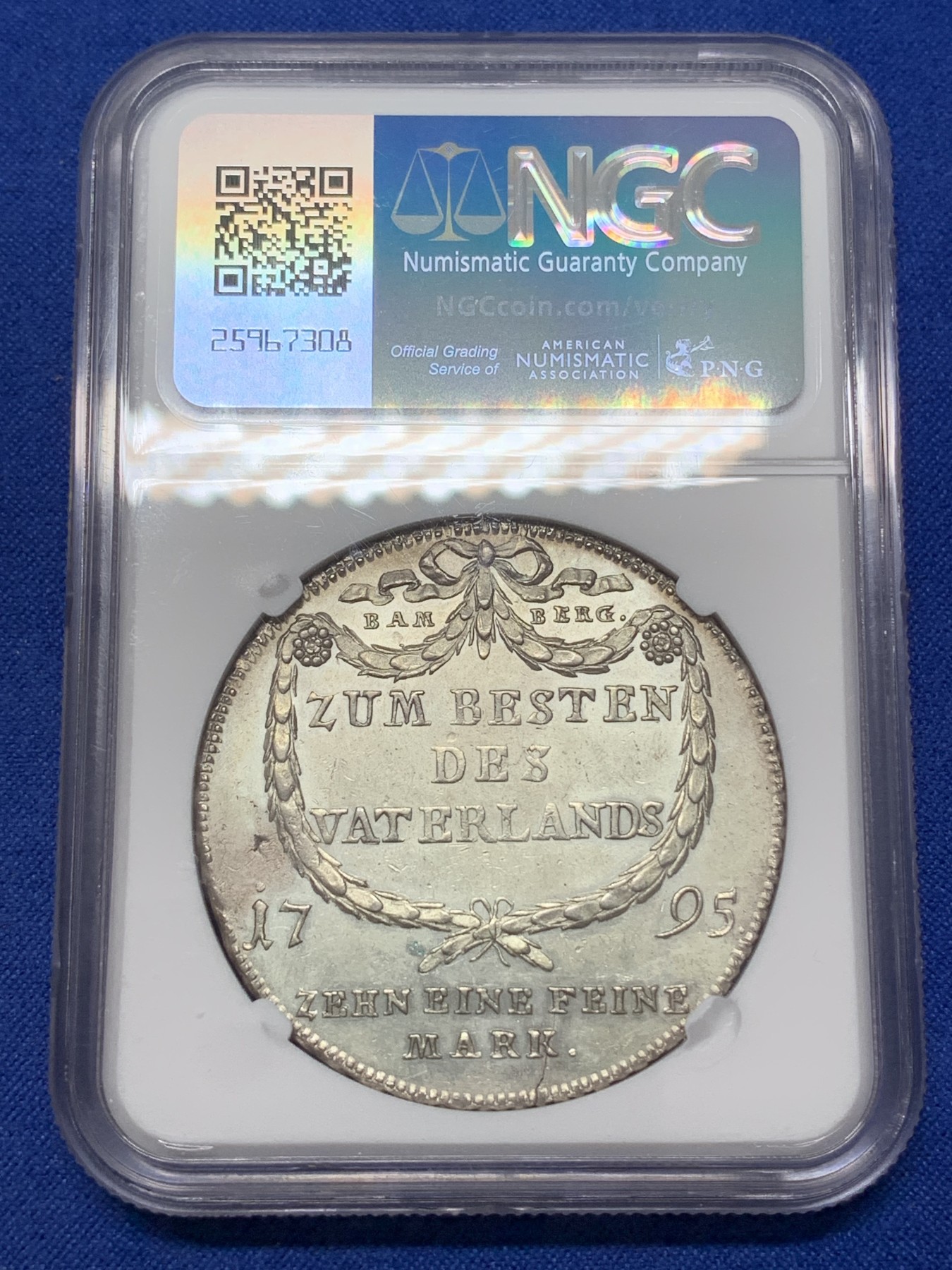 《竞宝斋》第218场-周日，周一 2场 (全场包邮) NGC MS62 德国 1795  班贝格主教区 1泰勒大银币 双面深打 底板光洁 少见品种 状态十分不易