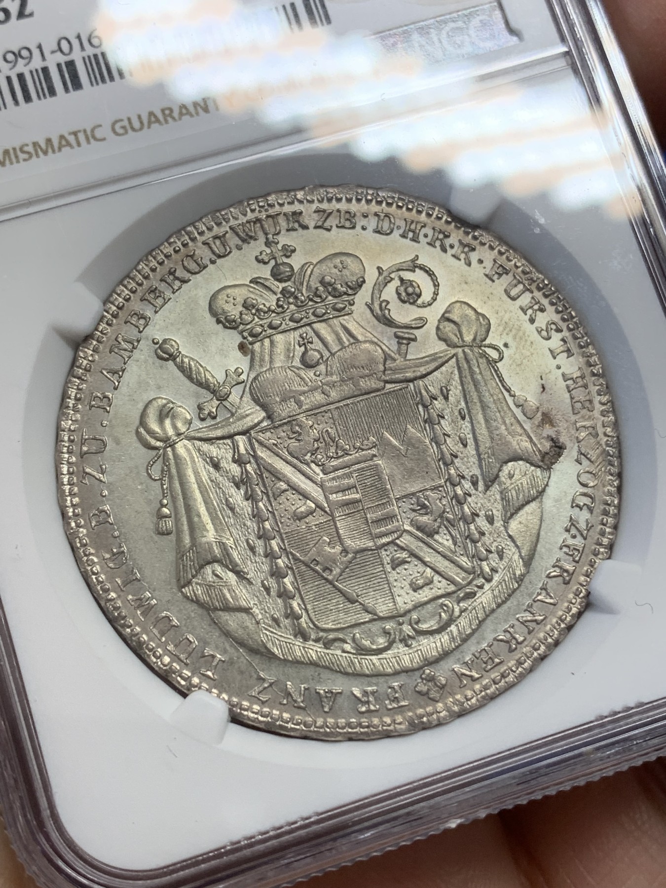 《竞宝斋》第218场-周日，周一 2场 (全场包邮) NGC MS62 德国 1795  班贝格主教区 1泰勒大银币 双面深打 底板光洁 少见品种 状态十分不易