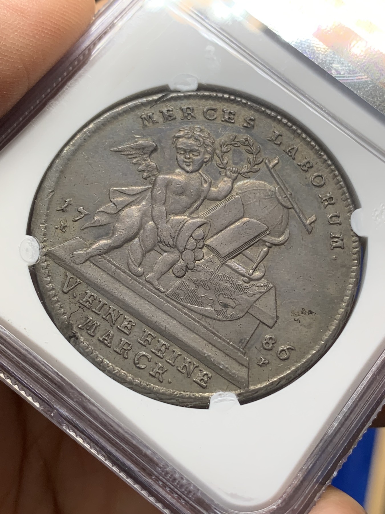 《竞宝斋》第218场-周日，周一 2场 (全场包邮) NGC AU55 德国 1786 维尔茨堡主教区 2泰勒 56克超大规格大银币 最新裸币成交价1950欧元