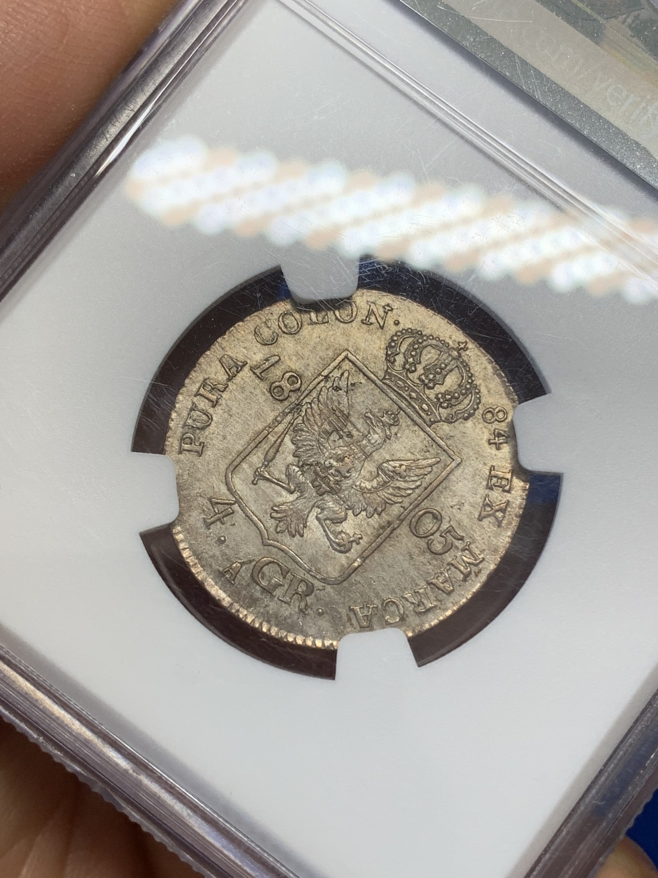 《竞宝斋》第218场-周日，周一 2场 (全场包邮) 冠军分! NGC-MS62 德国 1805年 普鲁士威廉三世 4格罗申银币 相当难见到的德系品种!