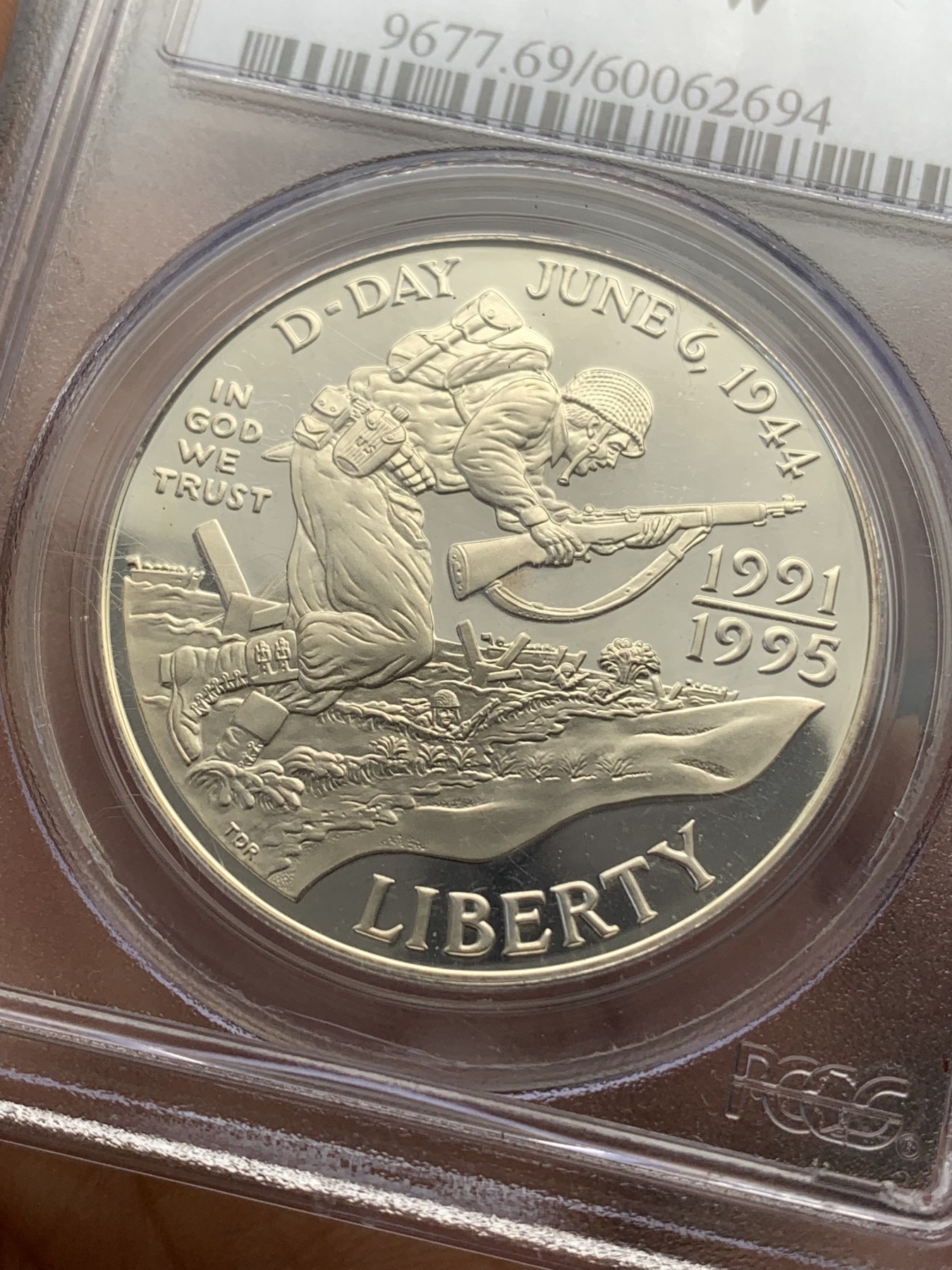 《竞宝斋》第218场-周日，周一 2场 (全场包邮) PCGS-PR69DCAM 美国1991-95年第二次世界大战纪念精制大银币 诺曼底登陆