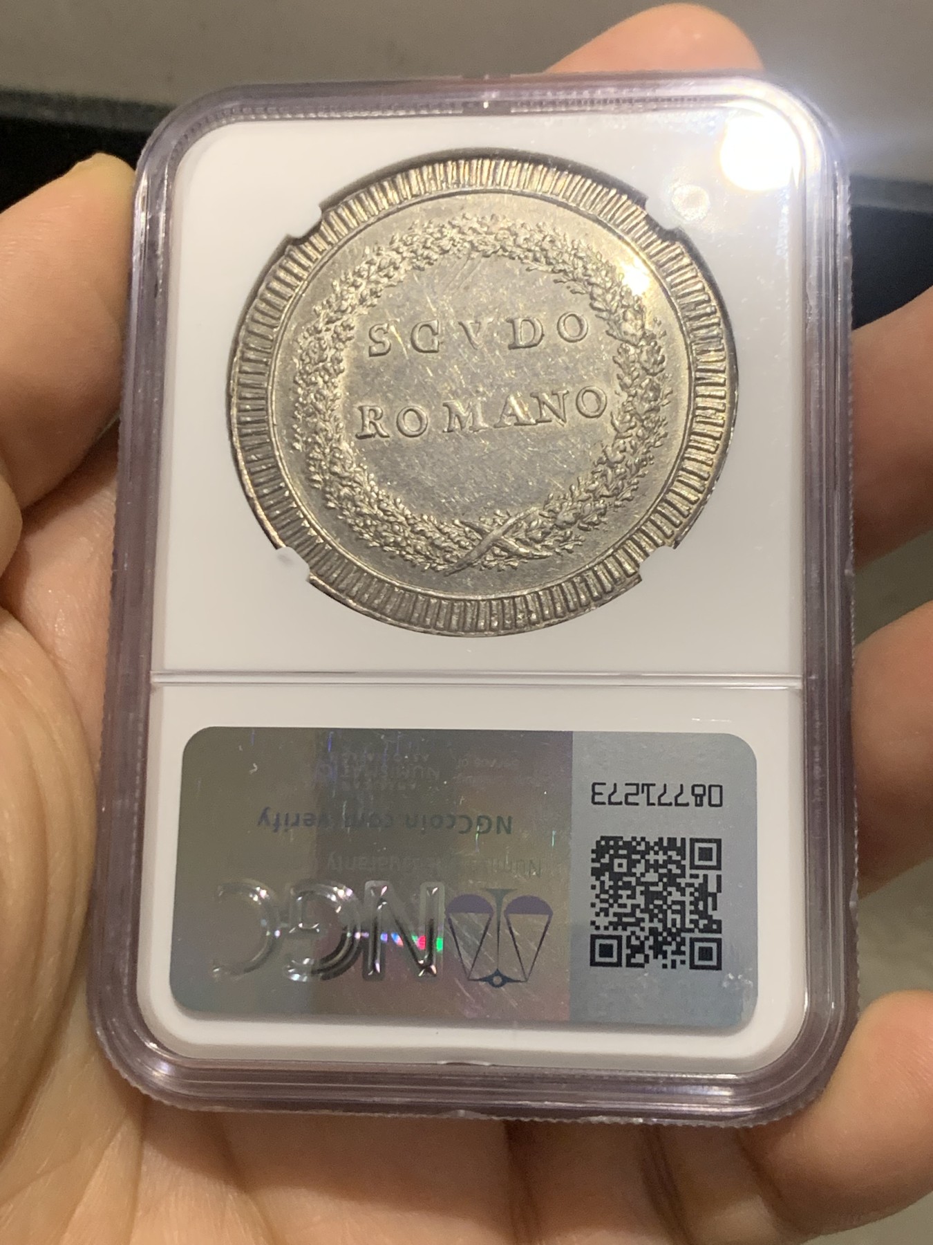 《竞宝斋》第218场-周日，周一 2场 (全场包邮) NGC AU58 意大利罗马共和国 1799年1scudo大银币，存在极短的政权，只发行了一年