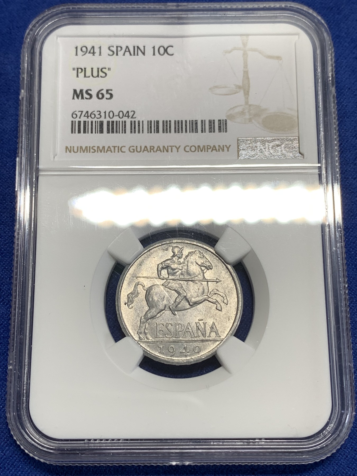 《竞宝斋》第218场-周日，周一 2场 (全场包邮) NGC-MS65 西班牙1941年10C铝币