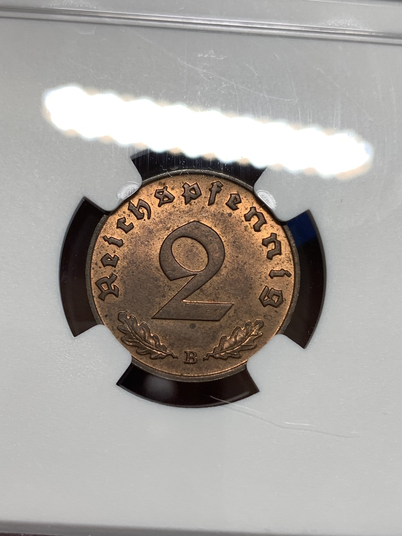 《竞宝斋》第219场-周日，周一 2场 (全场包邮) NGC MS63RB 1939B德国万字2芬尼 状态不错