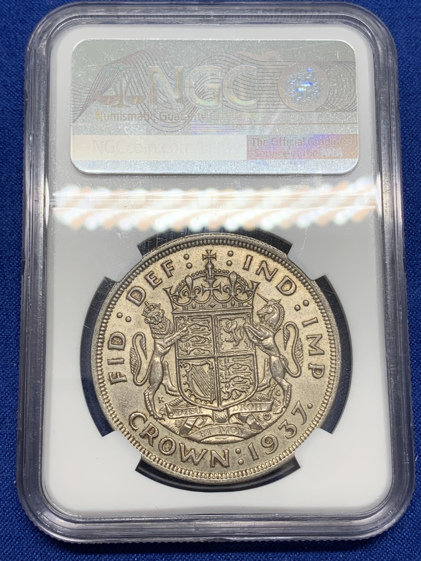 《竞宝斋》第219场-周日，周一 2场 (全场包邮) NGC-MS64 英国 1937年 乔治六世 1克朗 银币 黄油彩