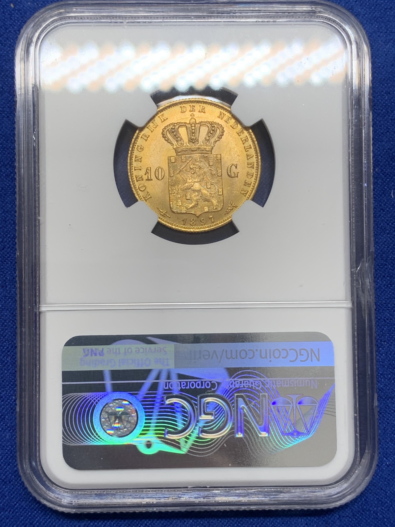 《竞宝斋》第219场-周日，周一 2场 (全场包邮) NGC-MS64 1897荷兰威廉明娜10盾金币 热门大涨品种金萝莉 双面深打收藏级好品