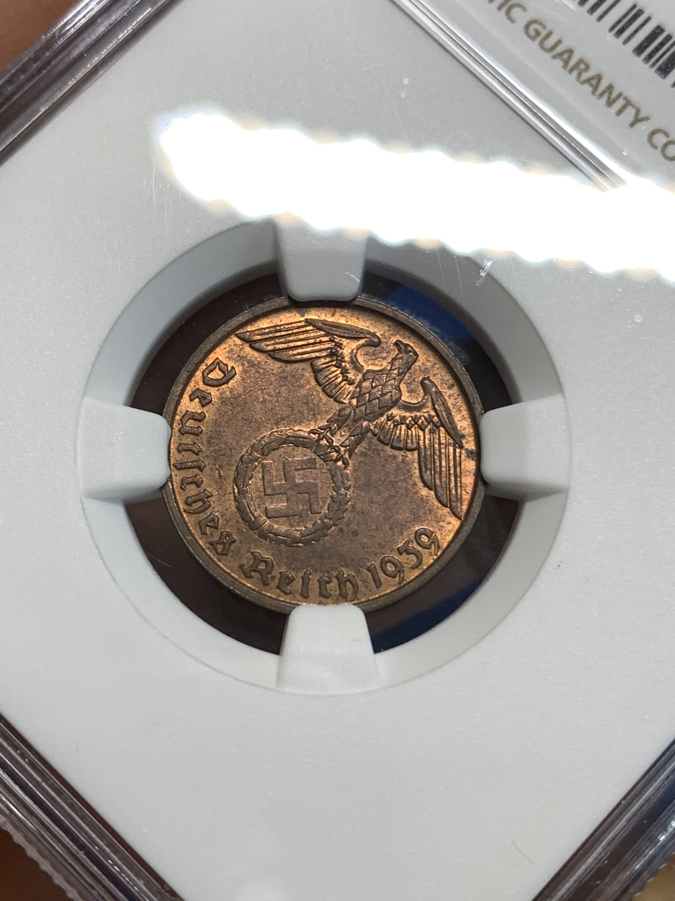《竞宝斋》第219场-周日，周一 2场 (全场包邮) NGC MS63RB 1939B德国万字2芬尼 状态不错