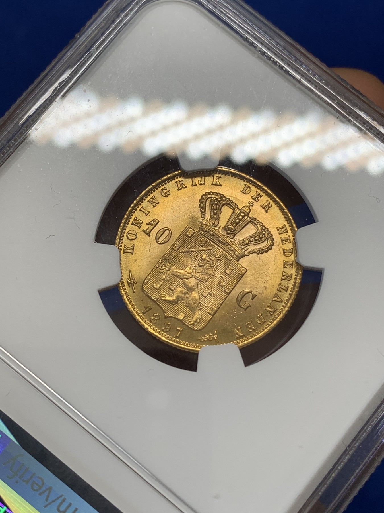 《竞宝斋》第219场-周日，周一 2场 (全场包邮) NGC-MS64 1897荷兰威廉明娜10盾金币 热门大涨品种金萝莉 双面深打收藏级好品