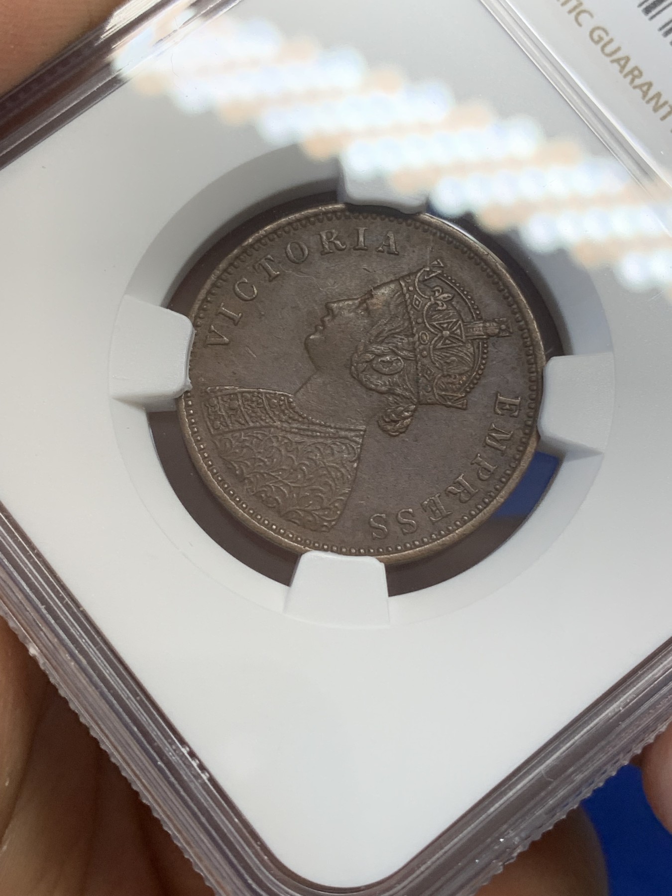 《竞宝斋》第219场-周日，周一 2场 (全场包邮) NGC AUD 1877年英属印度1/4安娜铜币