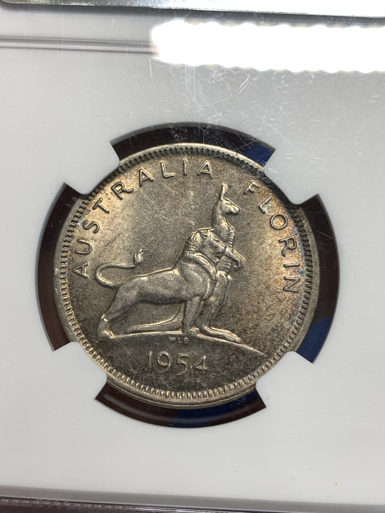 《竞宝斋》第219场-周日，周一 2场 (全场包邮) NGC MS63 澳大利亚1954年皇家造访澳大利亚1弗洛林（2先令）银币