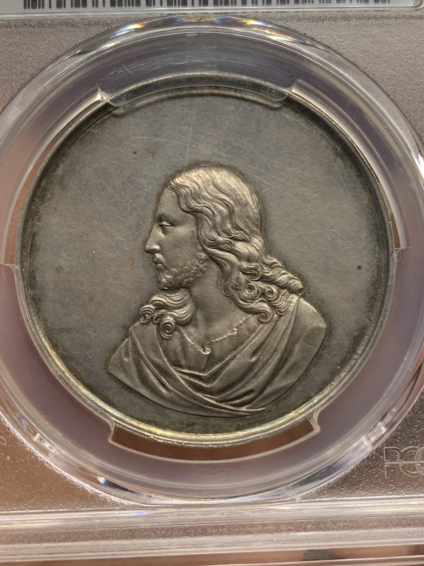 《竞宝斋》第219场-周日，周一 2场 (全场包邮) PCGS SP58 德国loos银章 宗教银章 耶稣 约旦河洗礼 少见品种