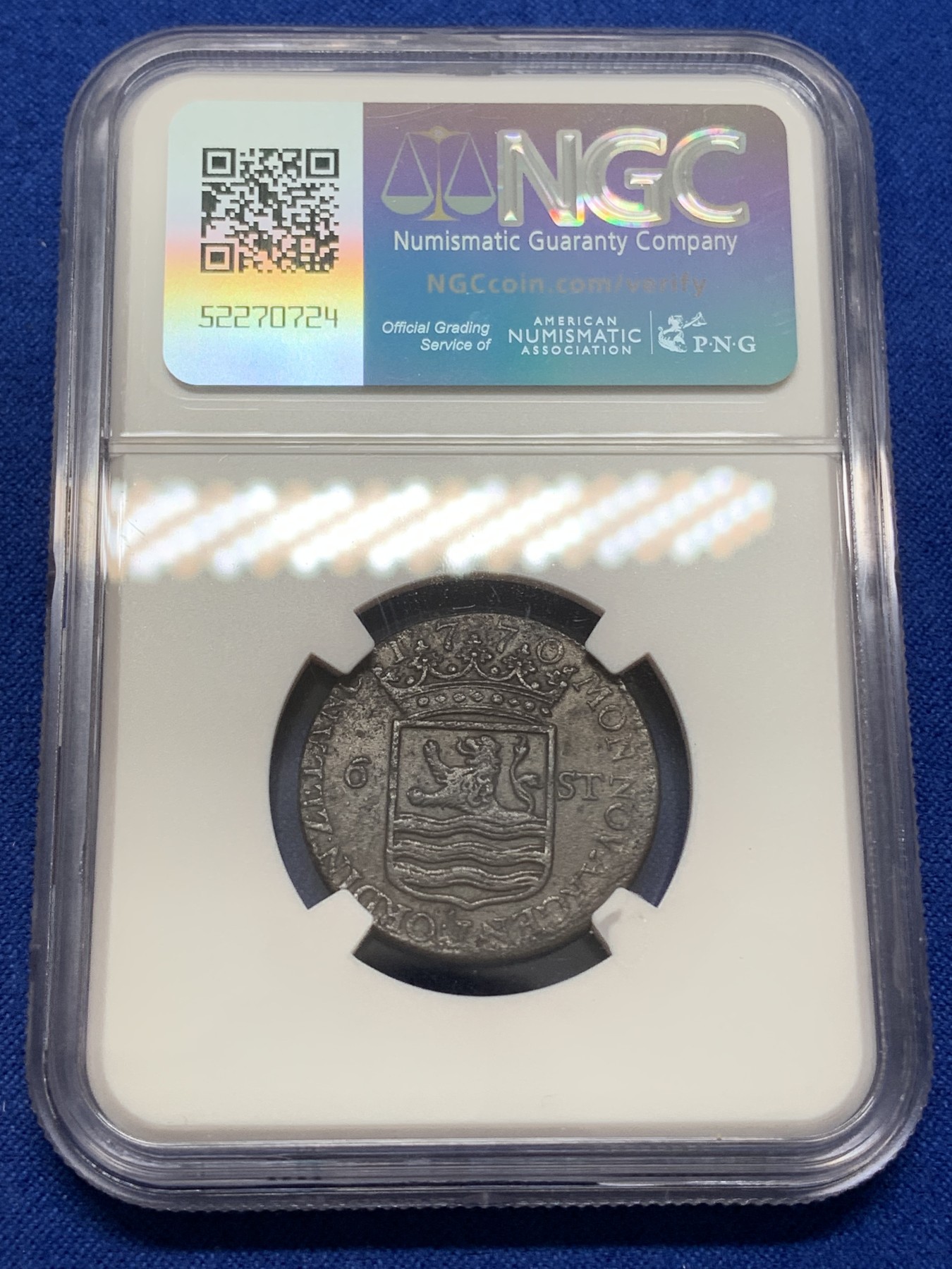 《竞宝斋》第219场-周日，周一 2场 (全场包邮) NGC-XF 荷兰1770年泽兰省 6S 帆船银币 经典设计 极品细节 重口味老包浆